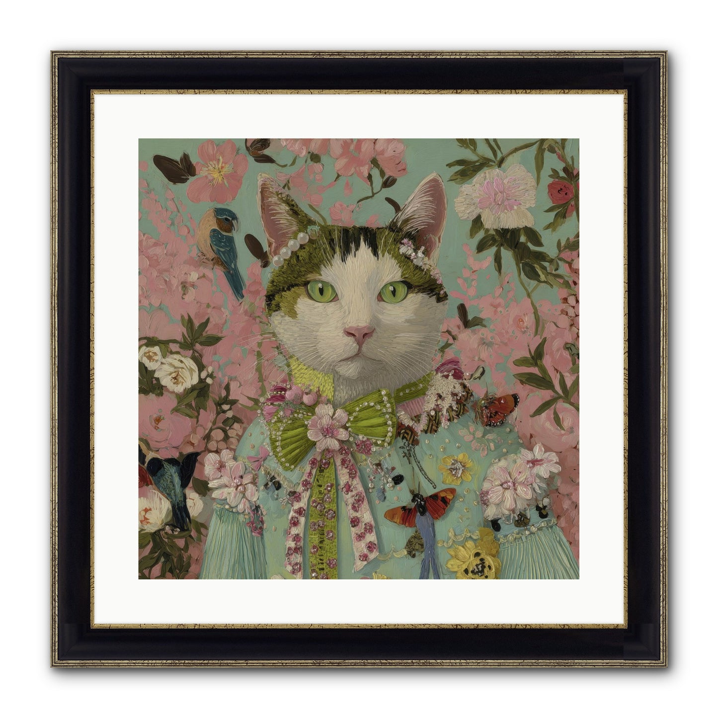 Moon Flower Garden Delight Framed Print - Black & Gold 20x20