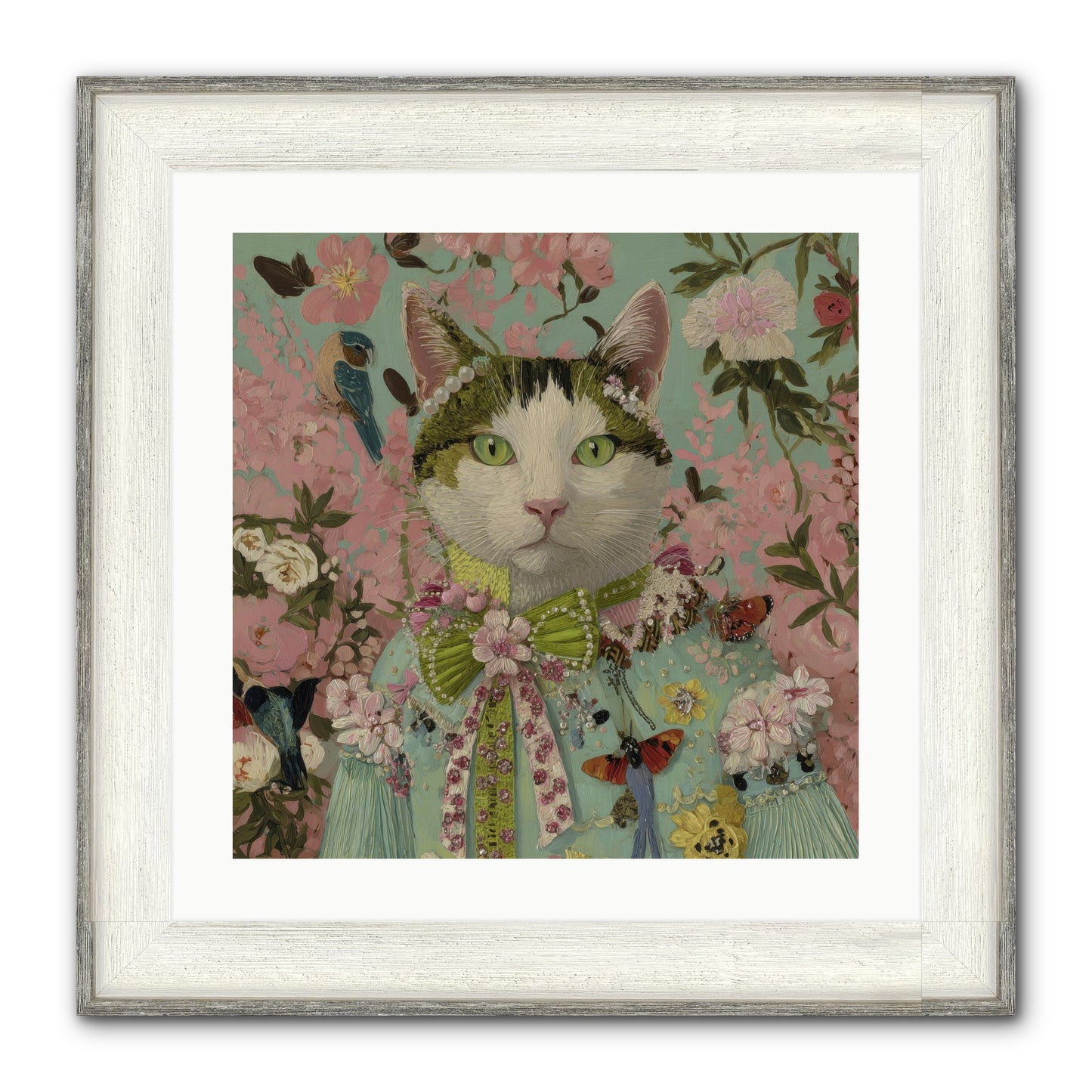 Moon Flower Garden Delight Framed Print - Driftwood White 20x20