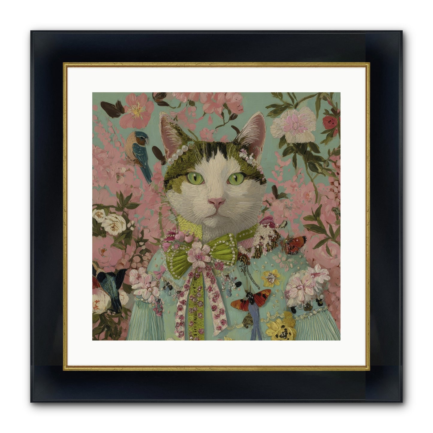 Moon Flower Garden Delight Framed Print - Wide Black w/Gold 20x20