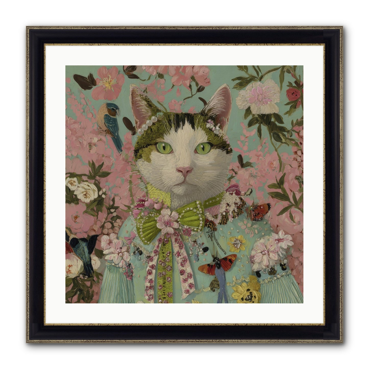 Moon Flower Garden Delight Framed Print - Black & Gold 24x24