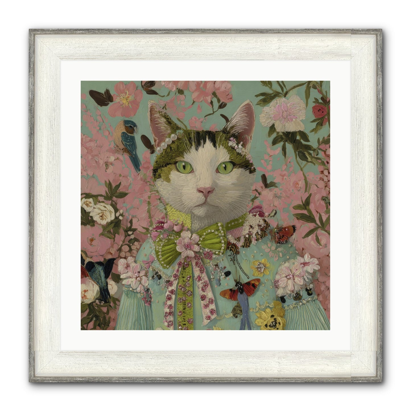 Moon Flower Garden Delight Framed Print - Driftwood White 24x24