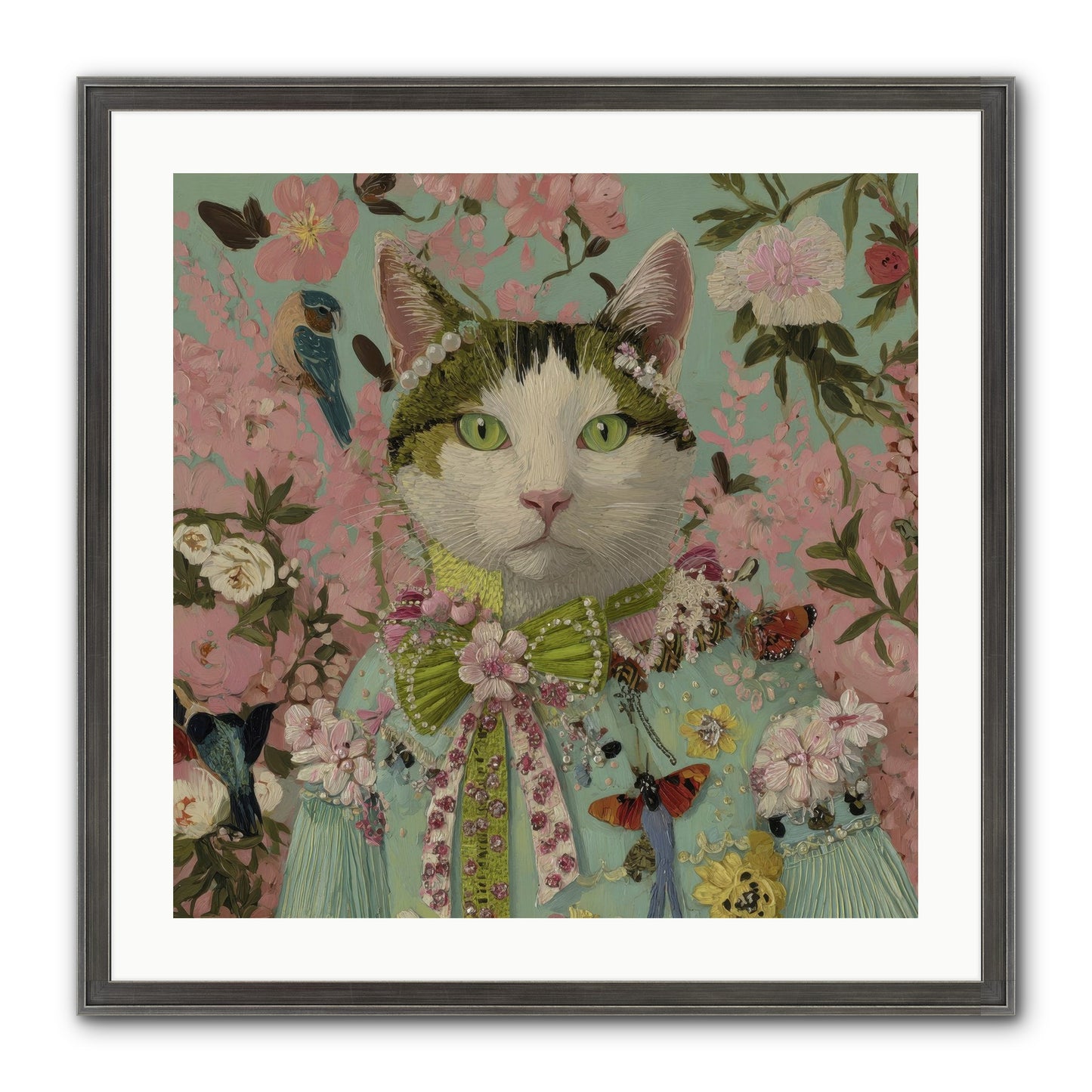 Moon Flower Garden Delight Framed Print - Slimwoods Black/Silver 24x24