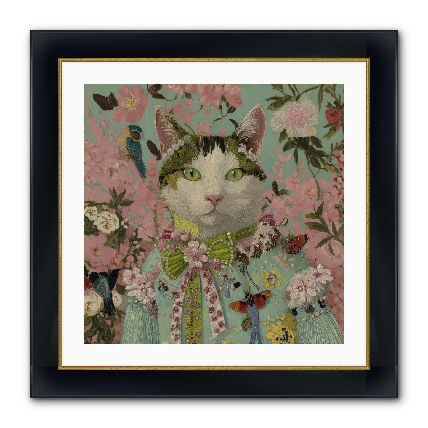 Moon Flower Garden Delight Framed Print - Wide Black w/Gold 24x24