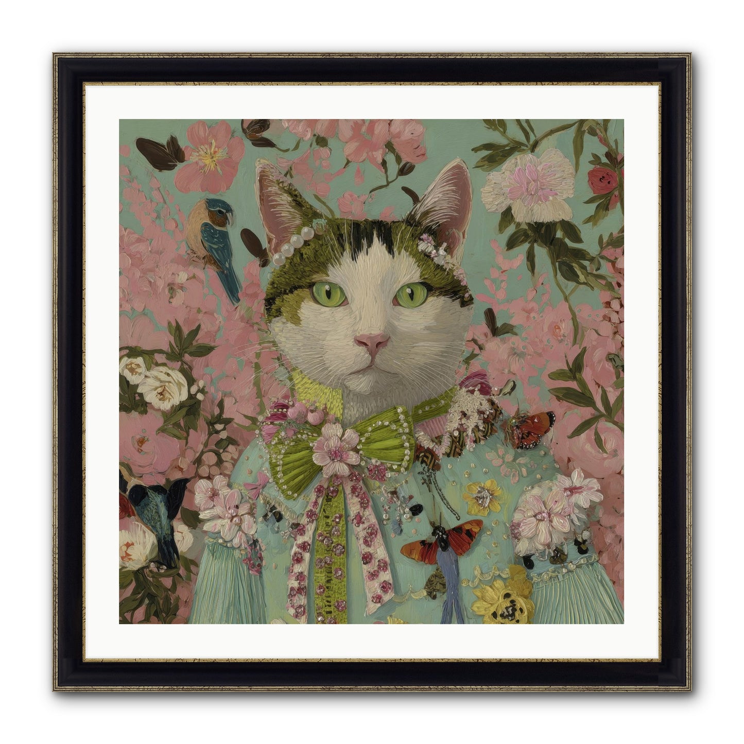 Moon Flower Garden Delight Framed Print - Black & Gold 30x30