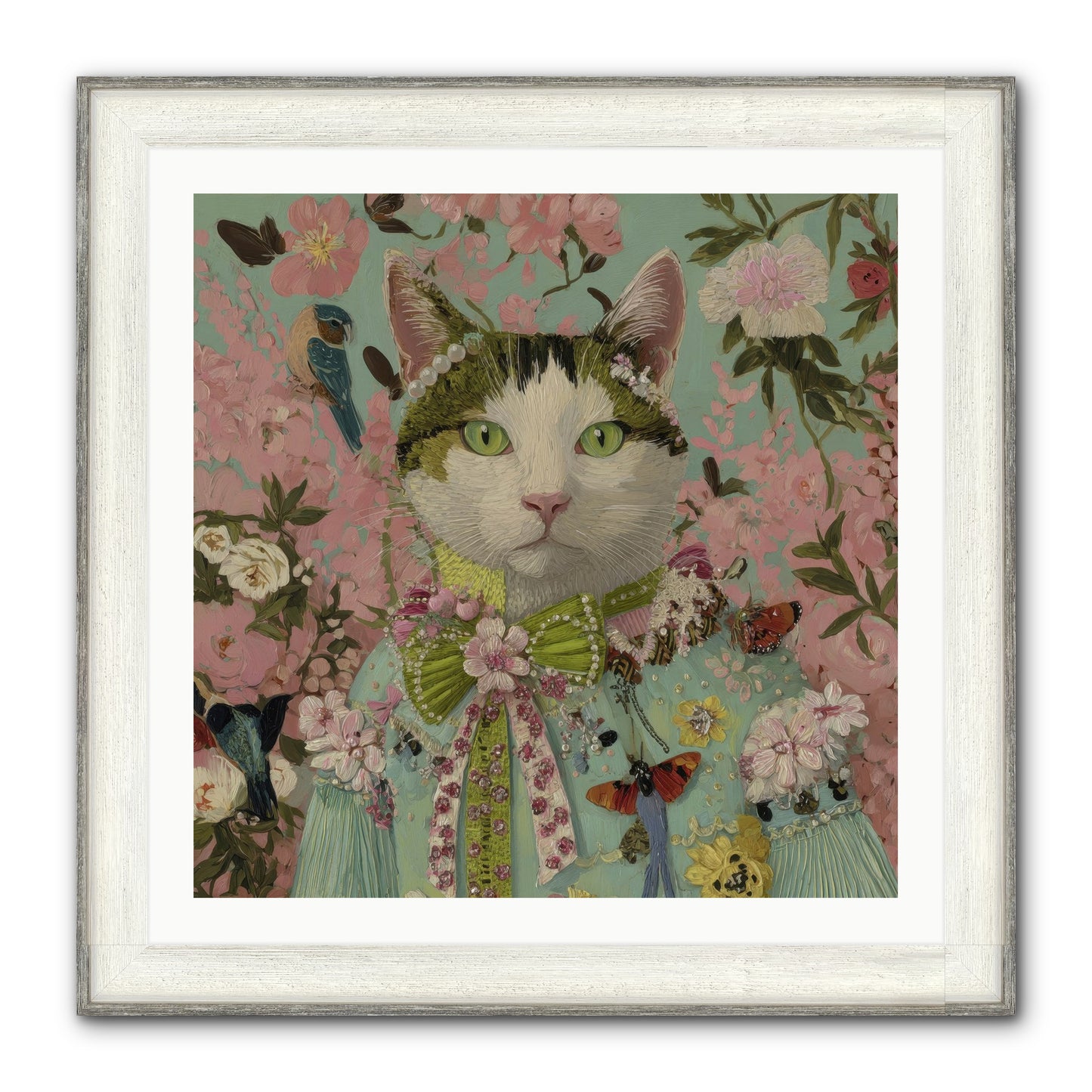 Moon Flower Garden Delight Framed Print - Driftwood White 30x30