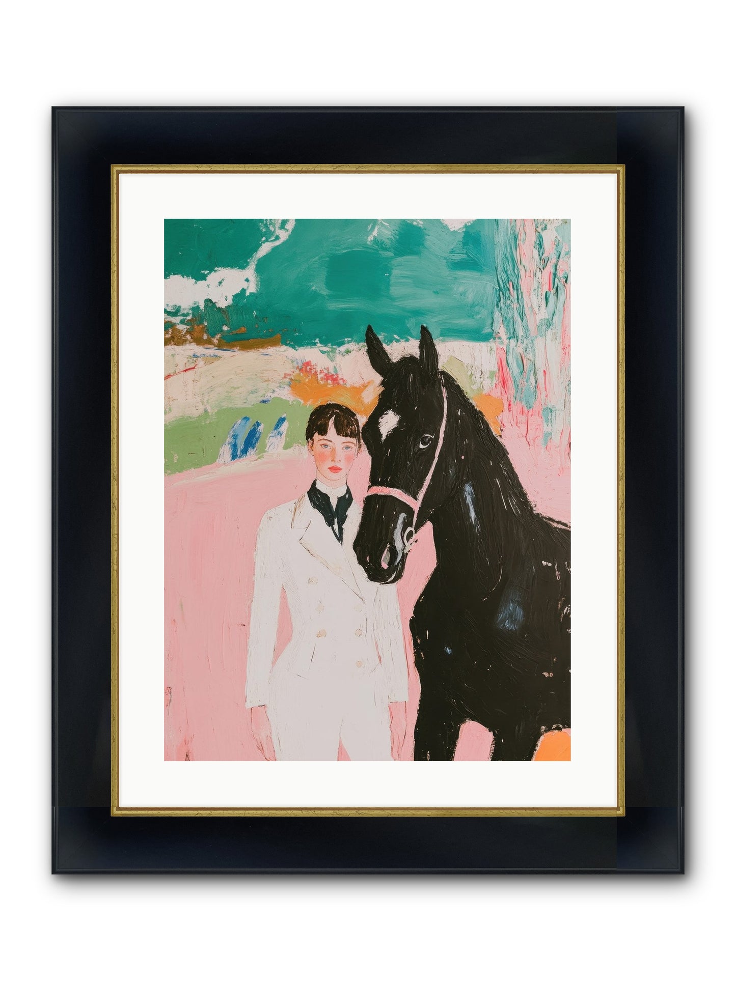 Moonlight Jumper Framed Print - Wide Black w/Gold 18x24