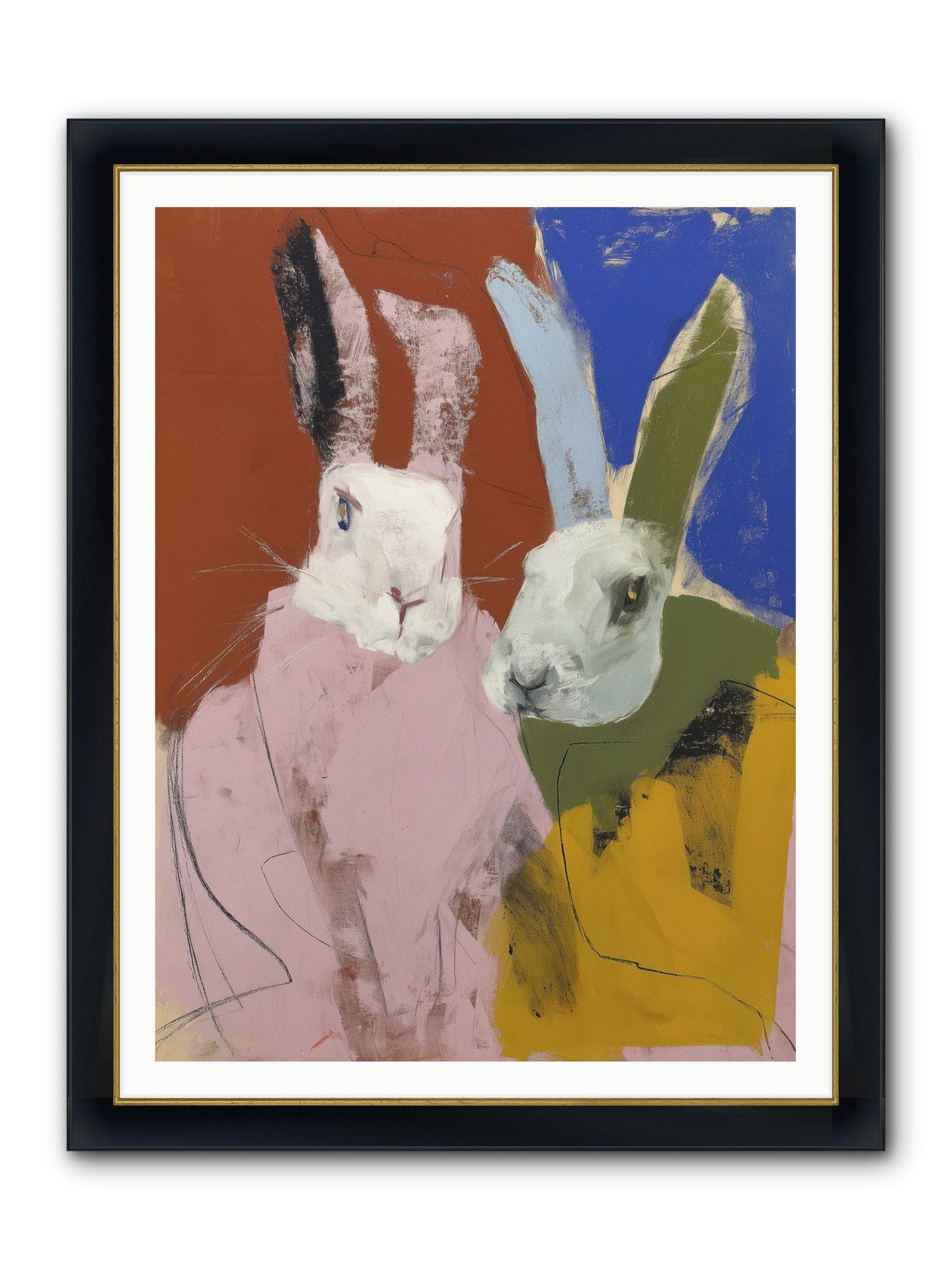 Moonlit Burrow Framed Print - Wide Black w/Gold 36x48