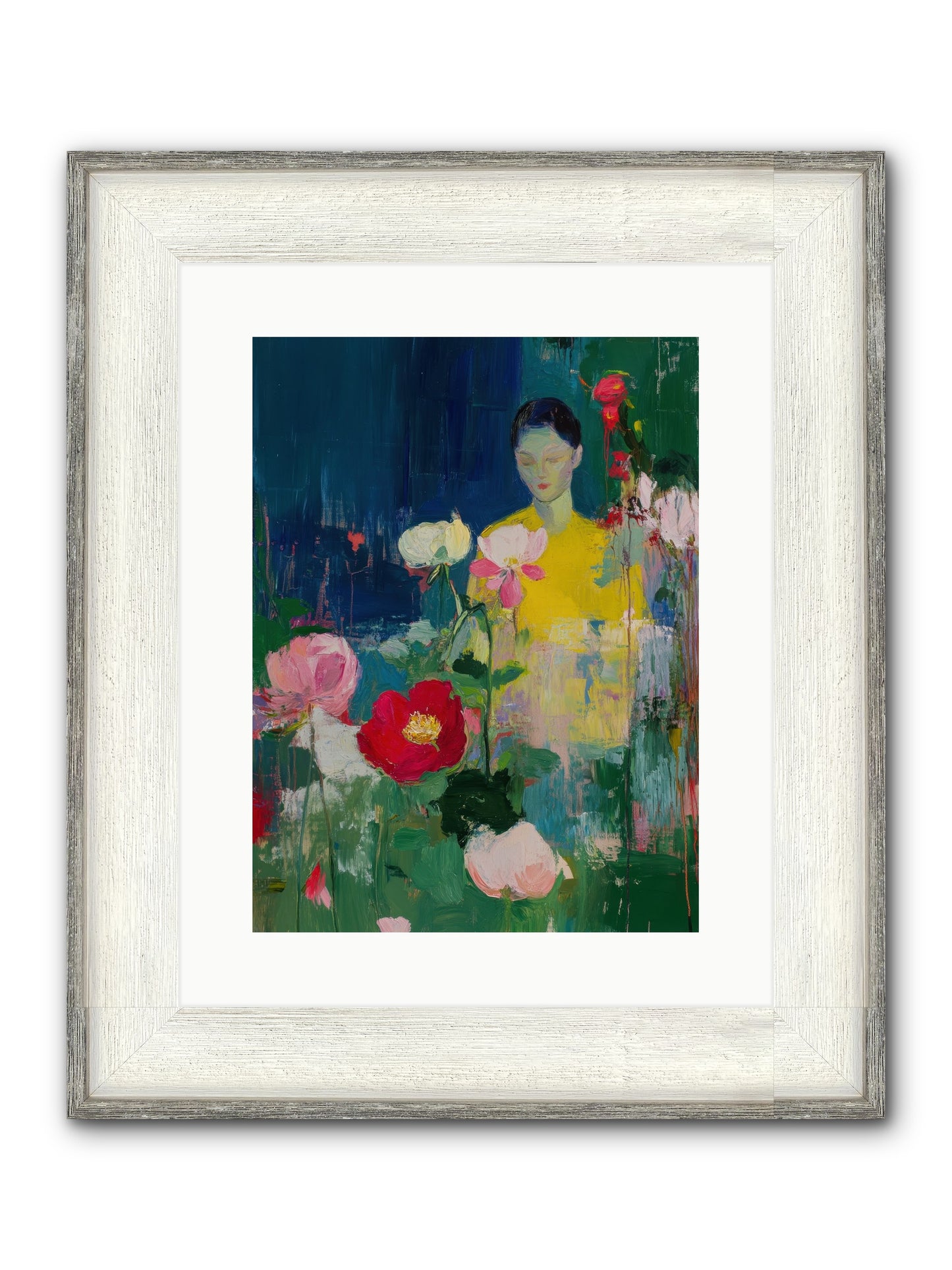 Moonlit Floraison Framed Print - Driftwood White 12x16