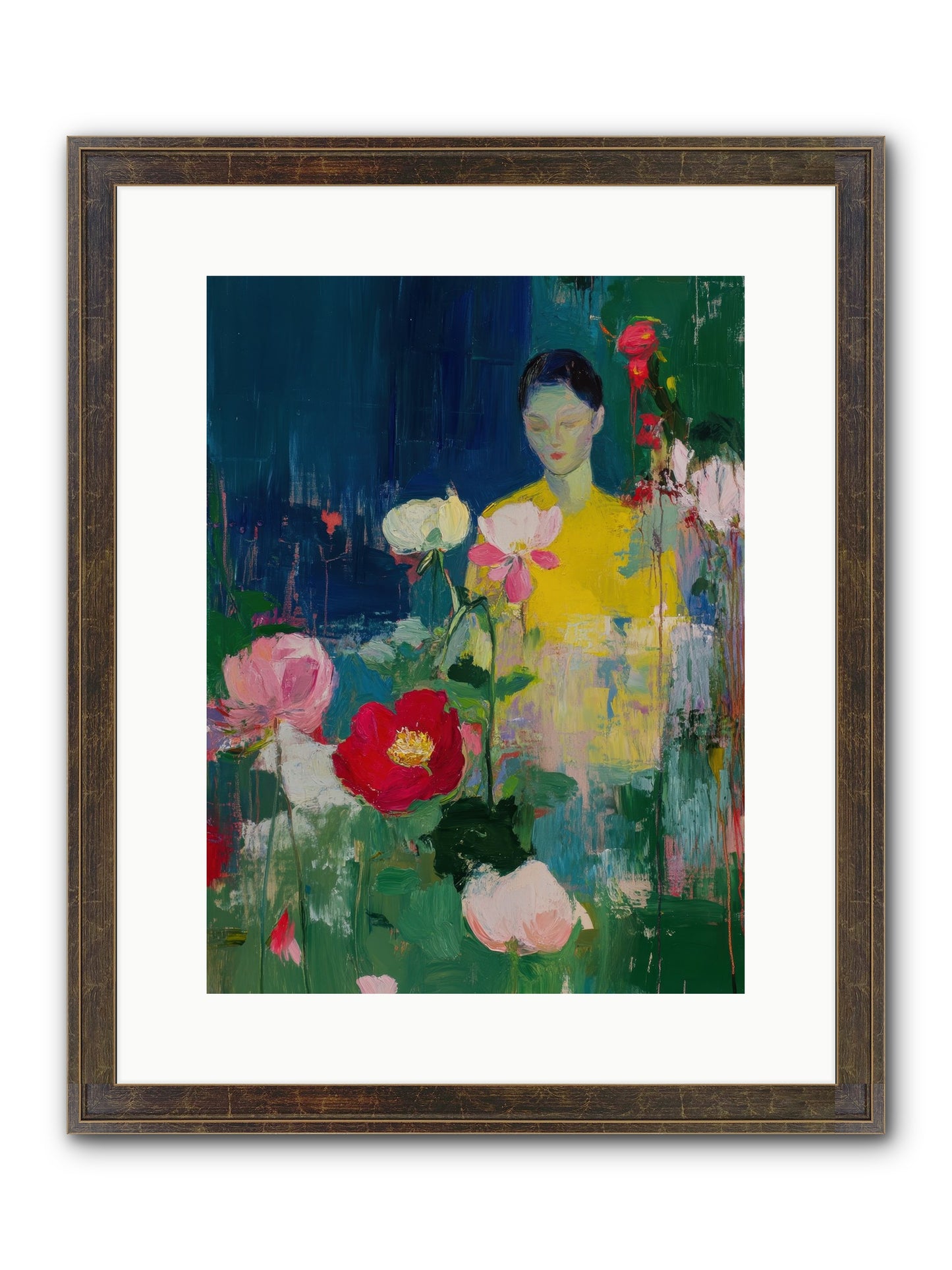 Moonlit Floraison Framed Print - Slimwoods Black/Gold 12x16