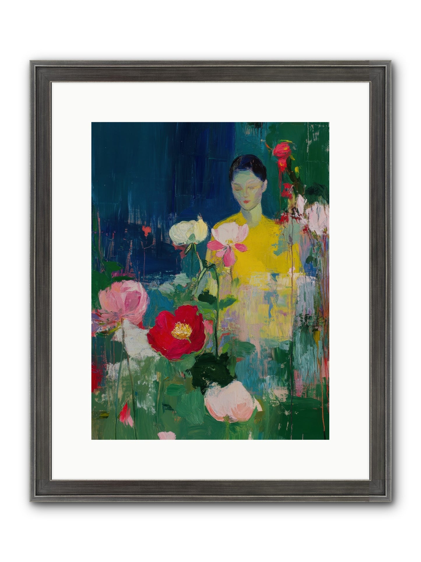 Moonlit Floraison Framed Print - Slimwoods Black/Silver 12x16