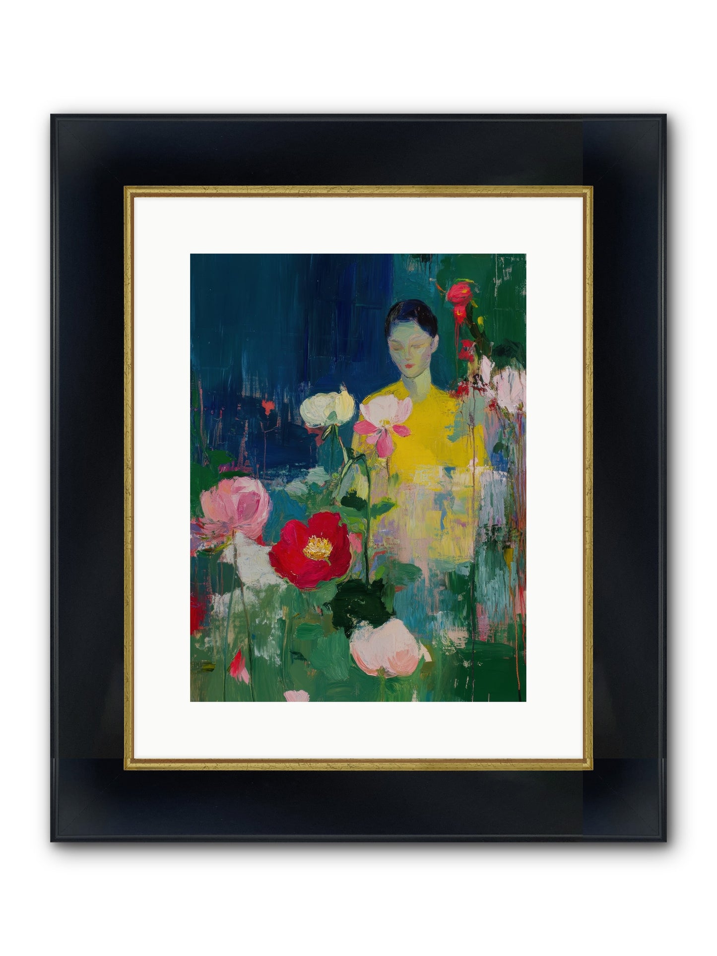 Moonlit Floraison Framed Print - Wide Black w/Gold 12x16