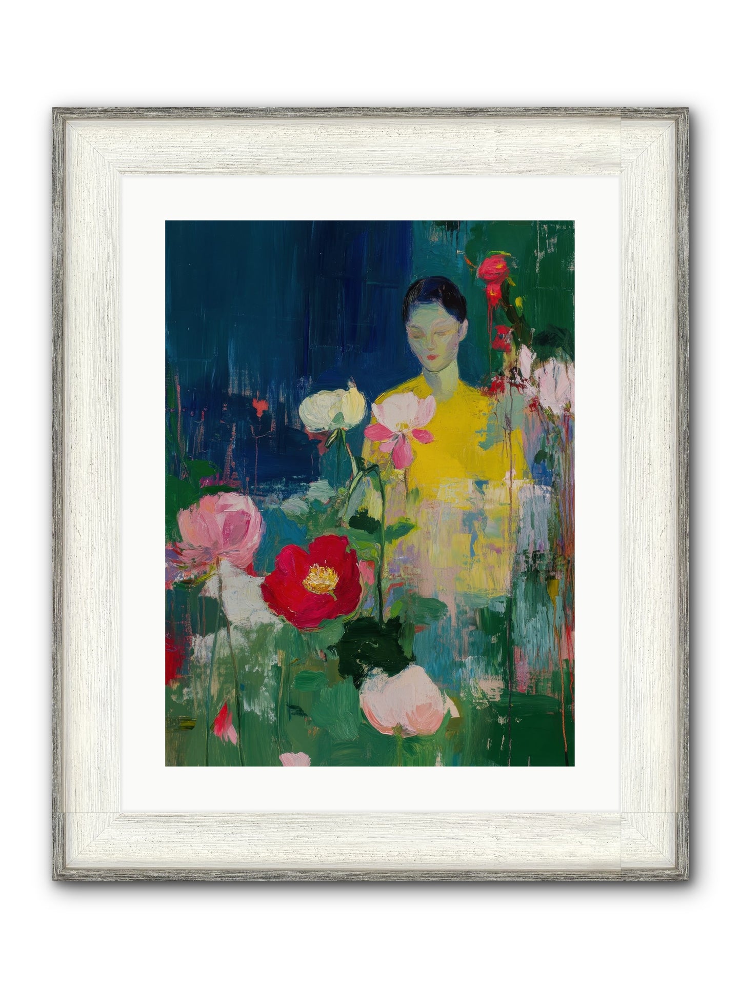Moonlit Floraison Framed Print - Driftwood White 18x24