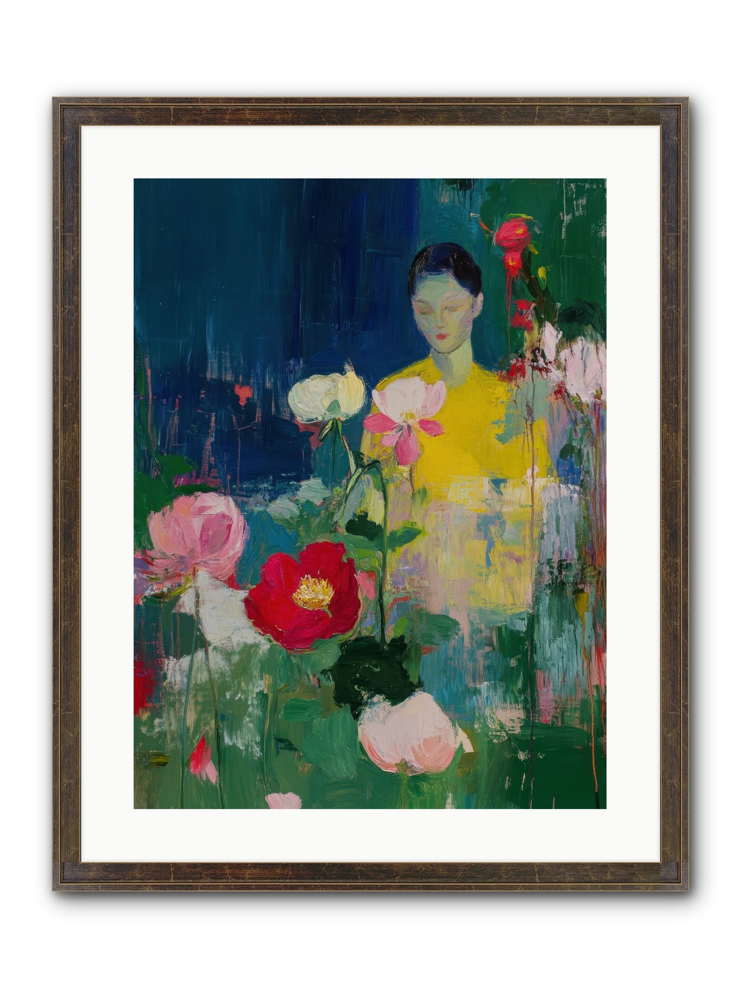 Moonlit Floraison Framed Print - Slimwoods Black/Gold 18x24