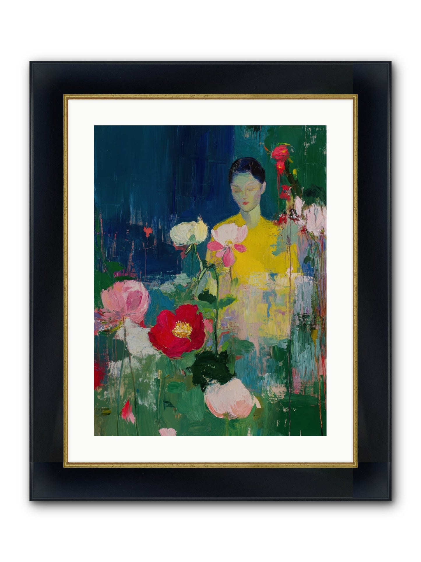 Moonlit Floraison Framed Print - Wide Black w/Gold 18x24