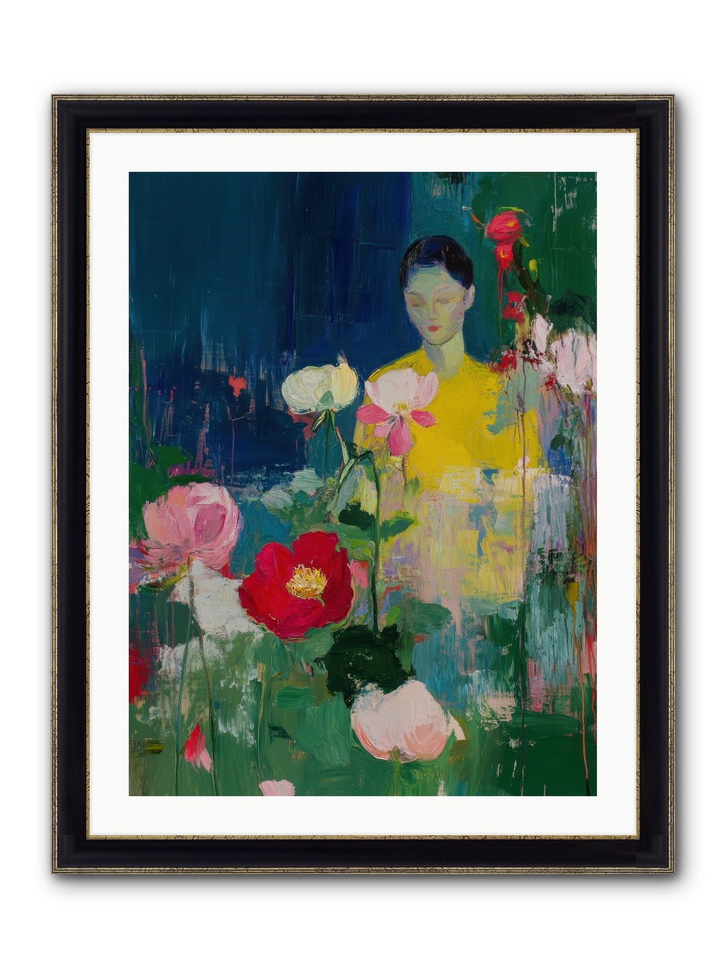 Moonlit Floraison Framed Print - Black & Gold 24x32