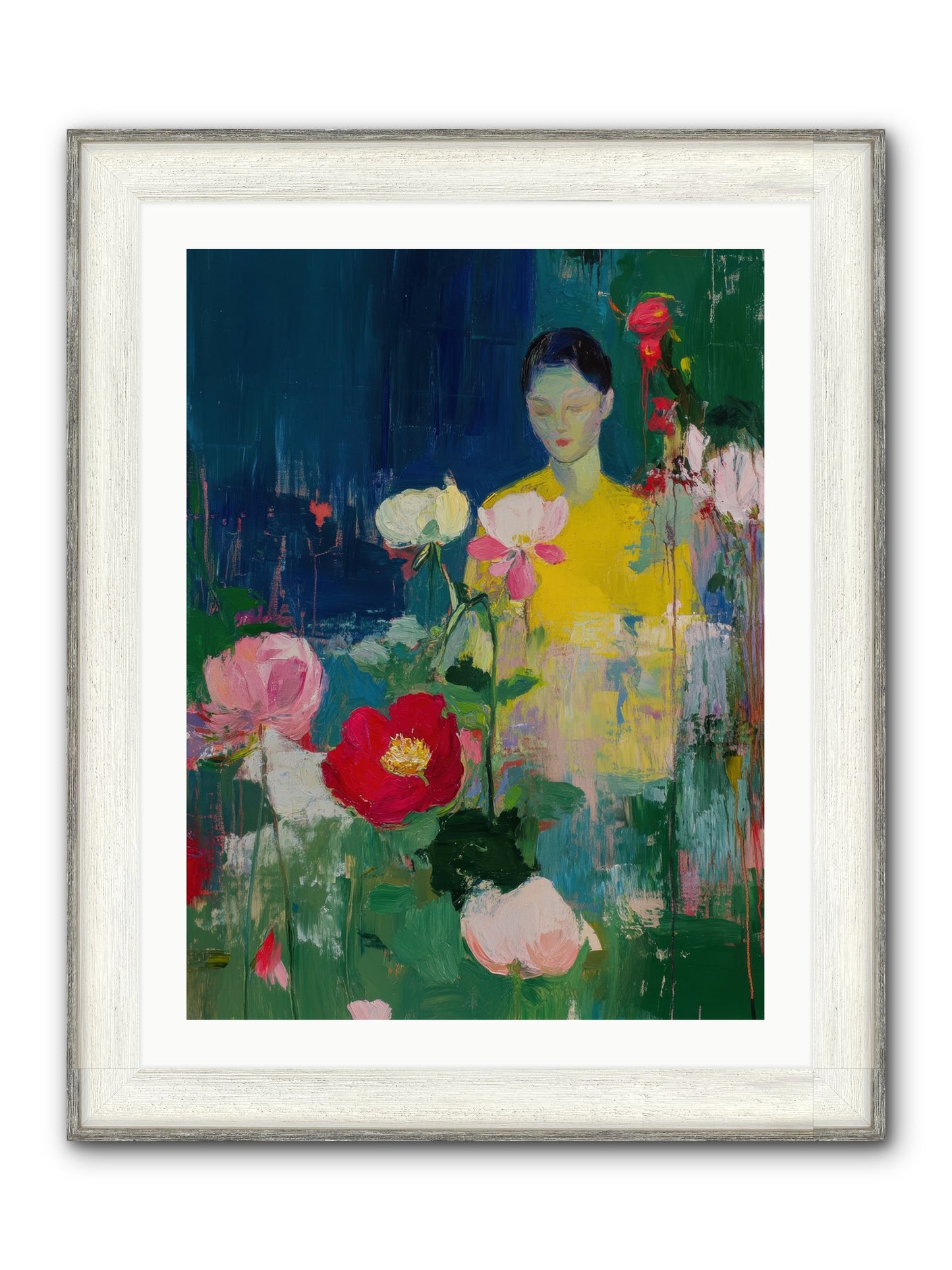Moonlit Floraison Framed Print - Driftwood White 24x32