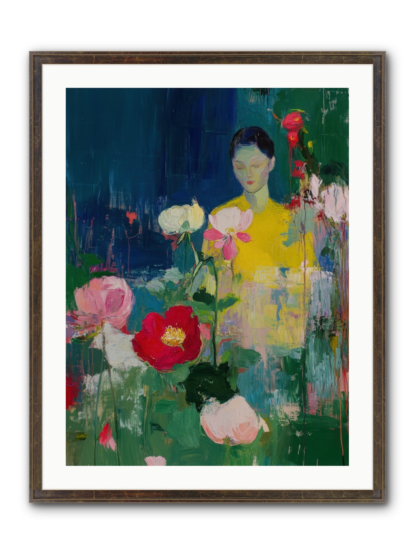 Moonlit Floraison Framed Print - Slimwoods Black/Gold 24x32