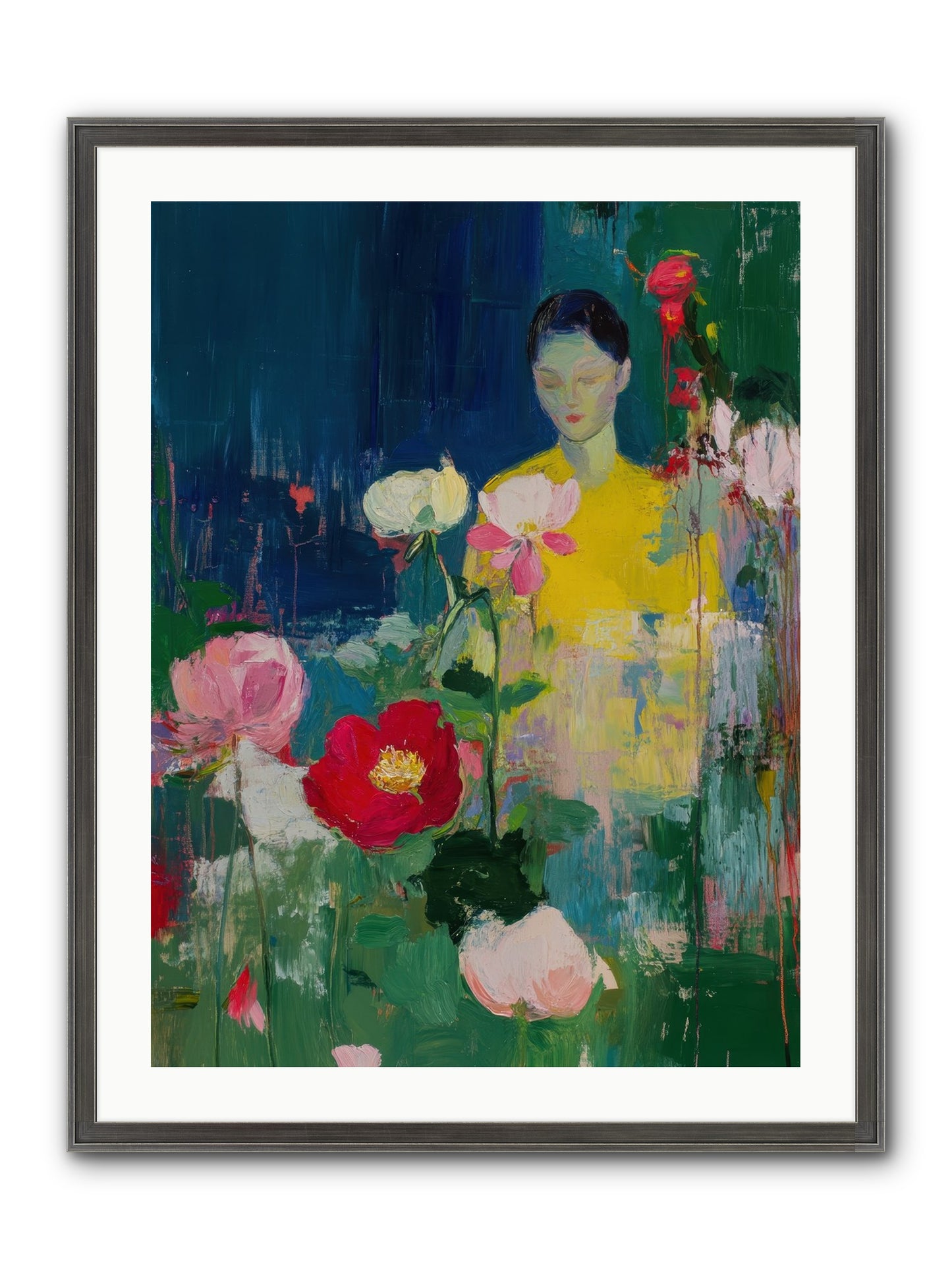 Moonlit Floraison Framed Print - Slimwoods Black/Silver 24x32