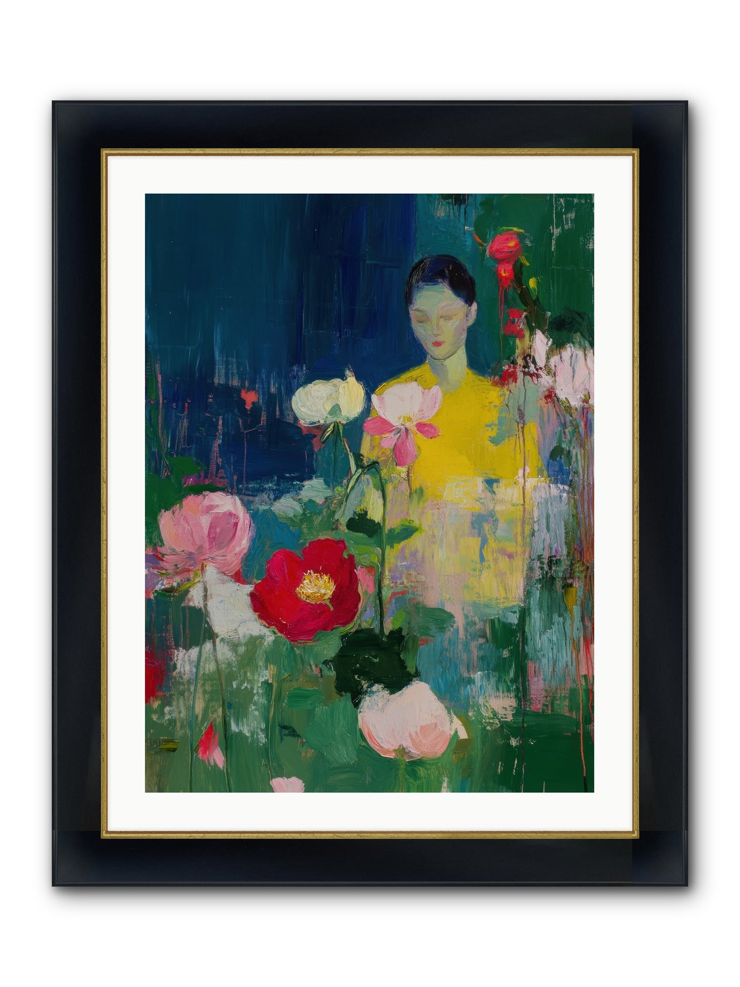Moonlit Floraison Framed Print - Wide Black w/Gold 24x32