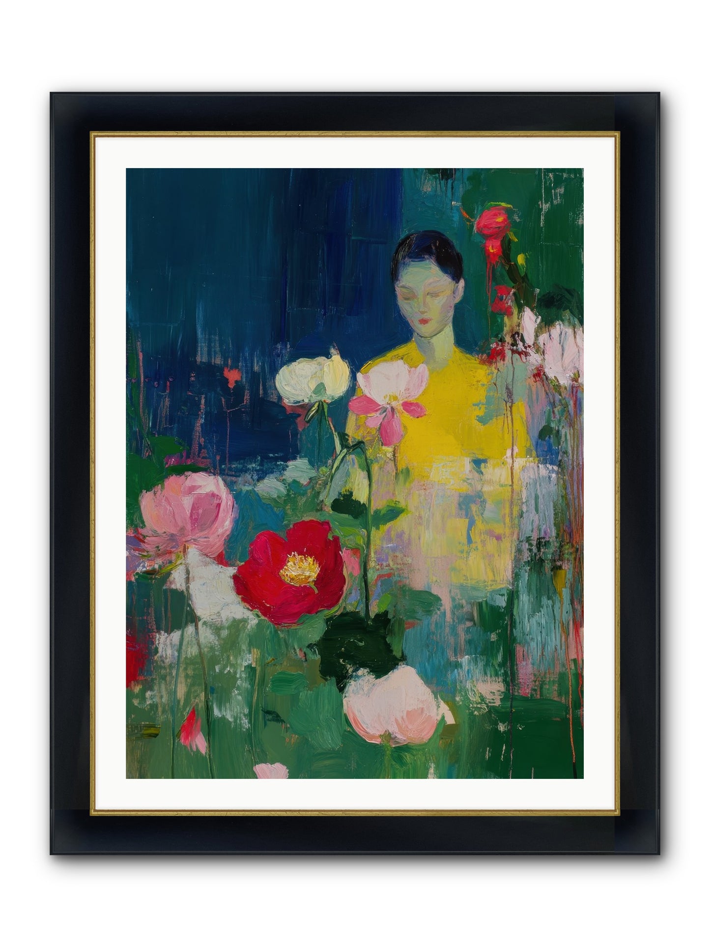 Moonlit Floraison Framed Print - Wide Black w/Gold 30x40
