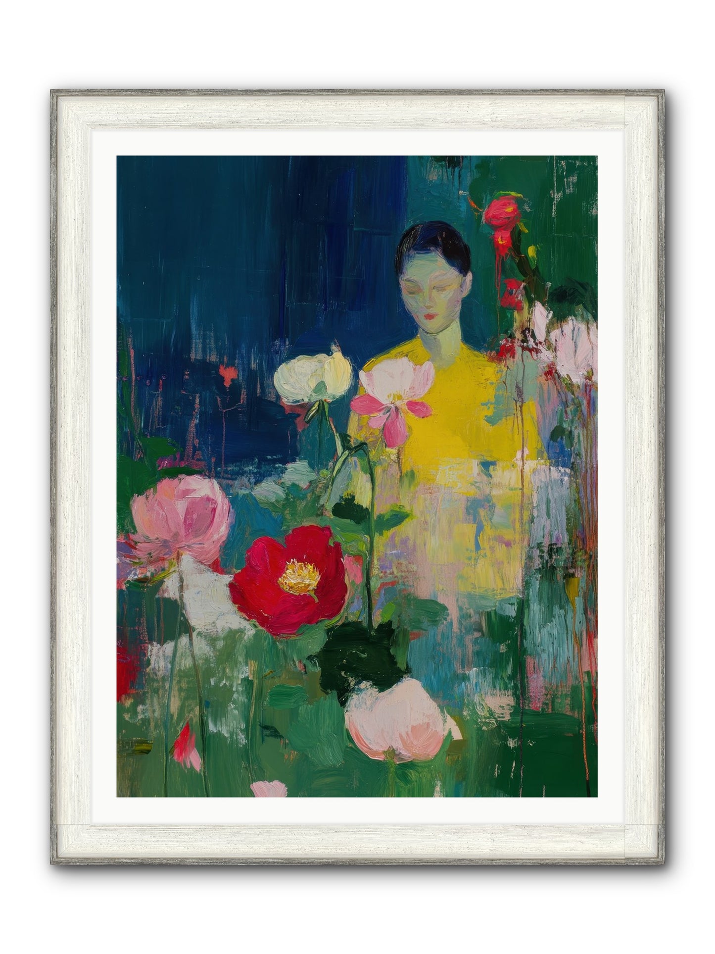 Moonlit Floraison Framed Print - Driftwood White 36x48