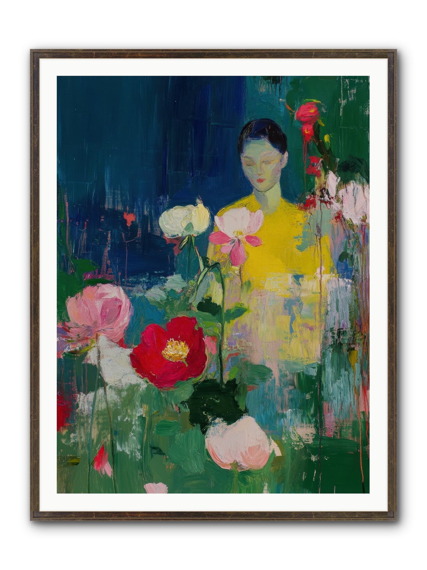 Moonlit Floraison Framed Print - Slimwoods Black/Gold 36x48