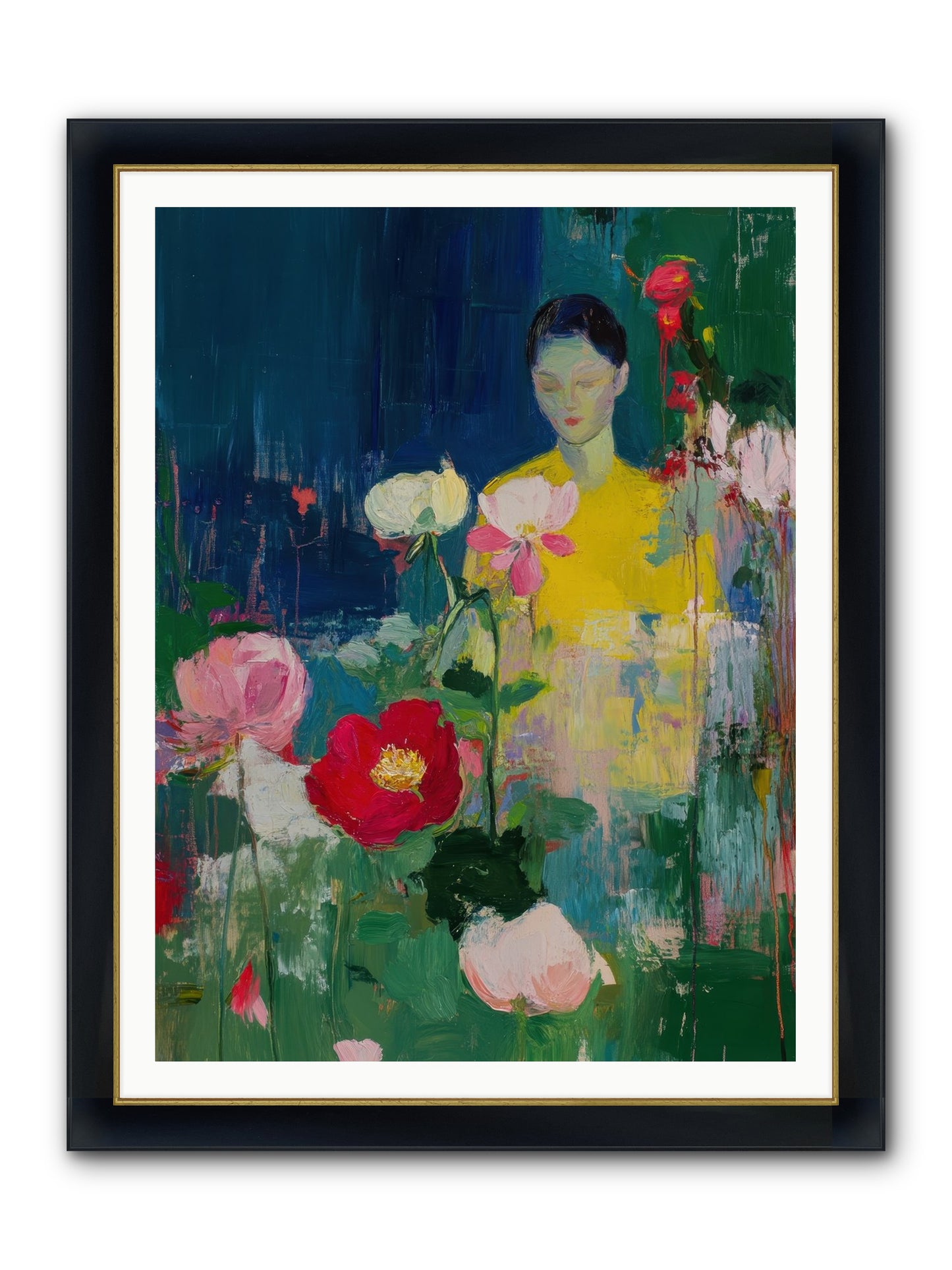 Moonlit Floraison Framed Print - Wide Black w/Gold 36x48