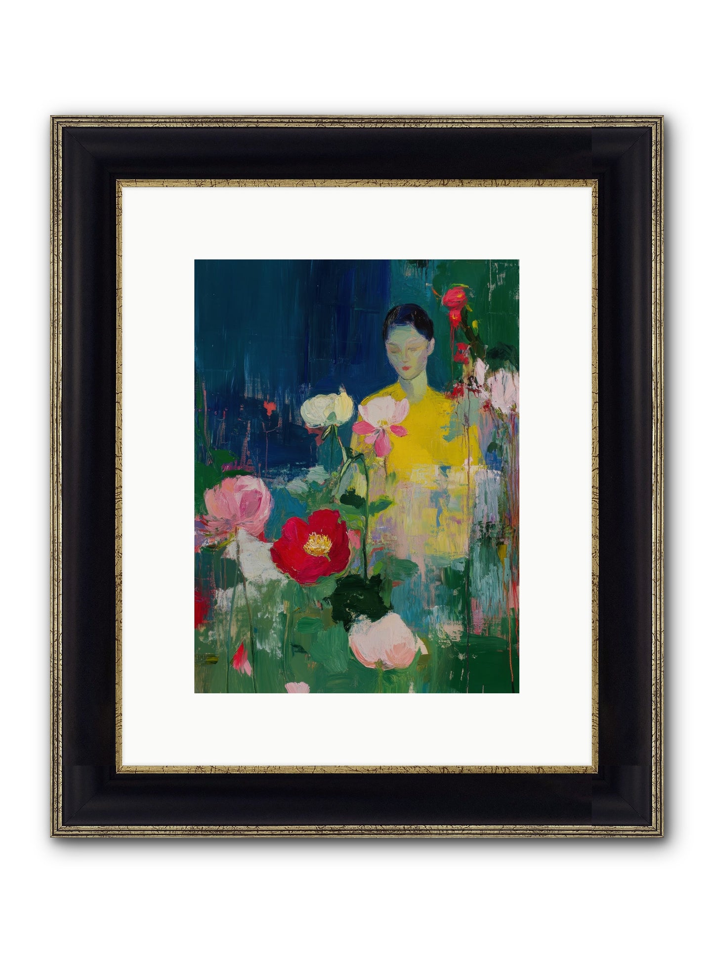 Moonlit Floraison Framed Print - Black & Gold 9x12