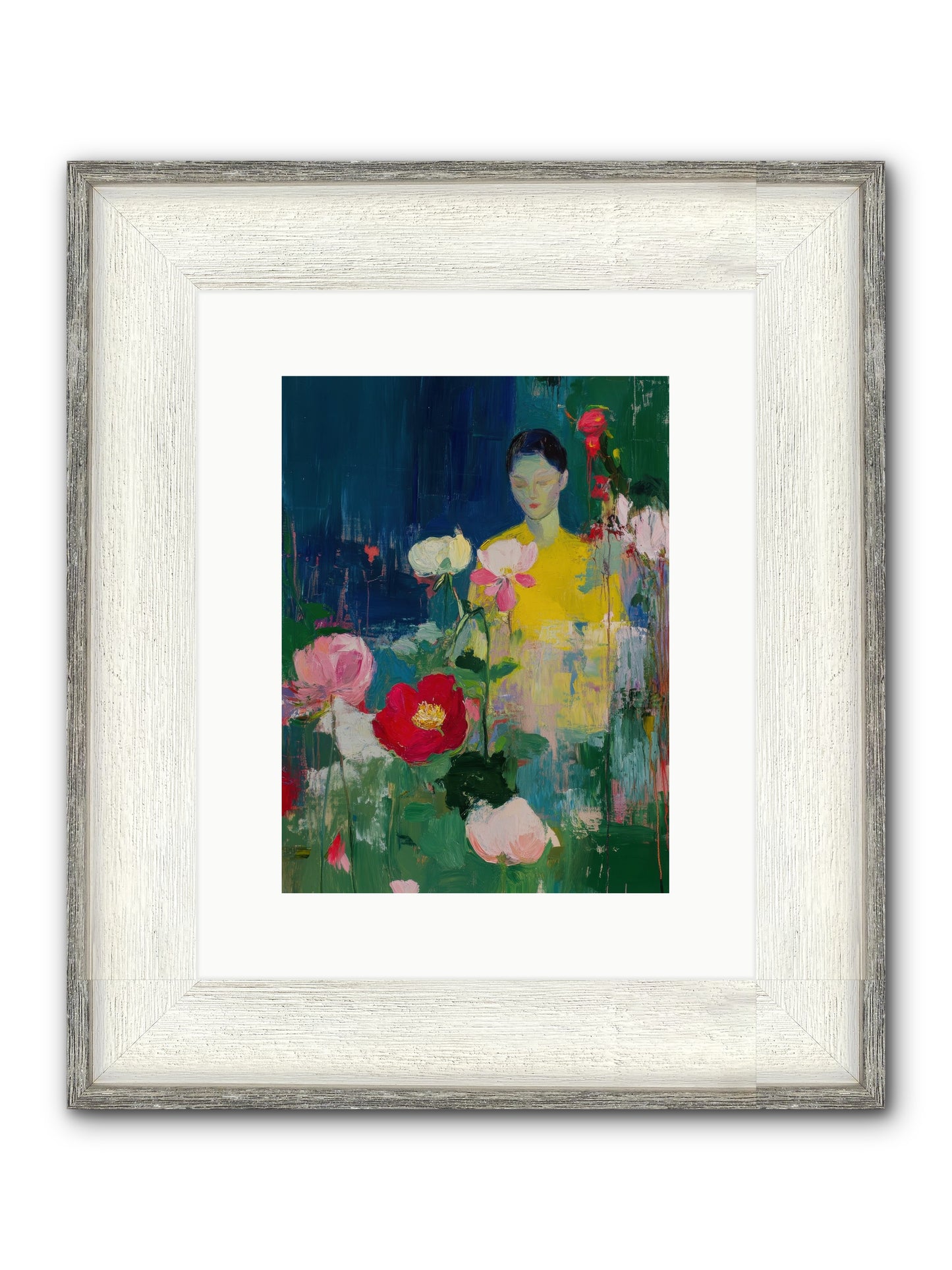 Moonlit Floraison Framed Print - Driftwood White 9x12