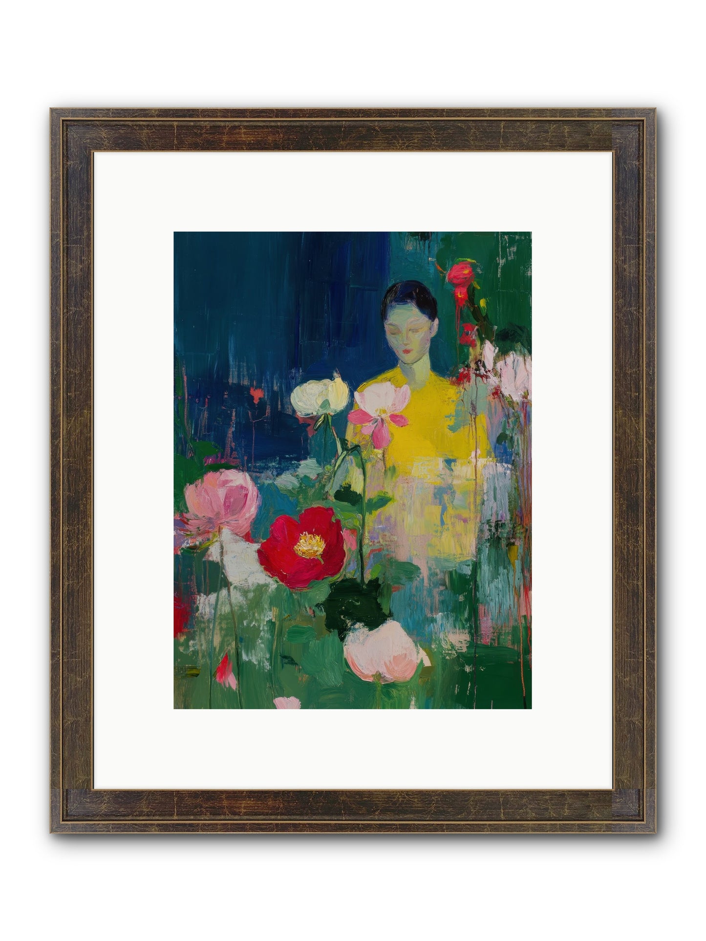 Moonlit Floraison Framed Print - Slimwoods Black/Gold 9x12