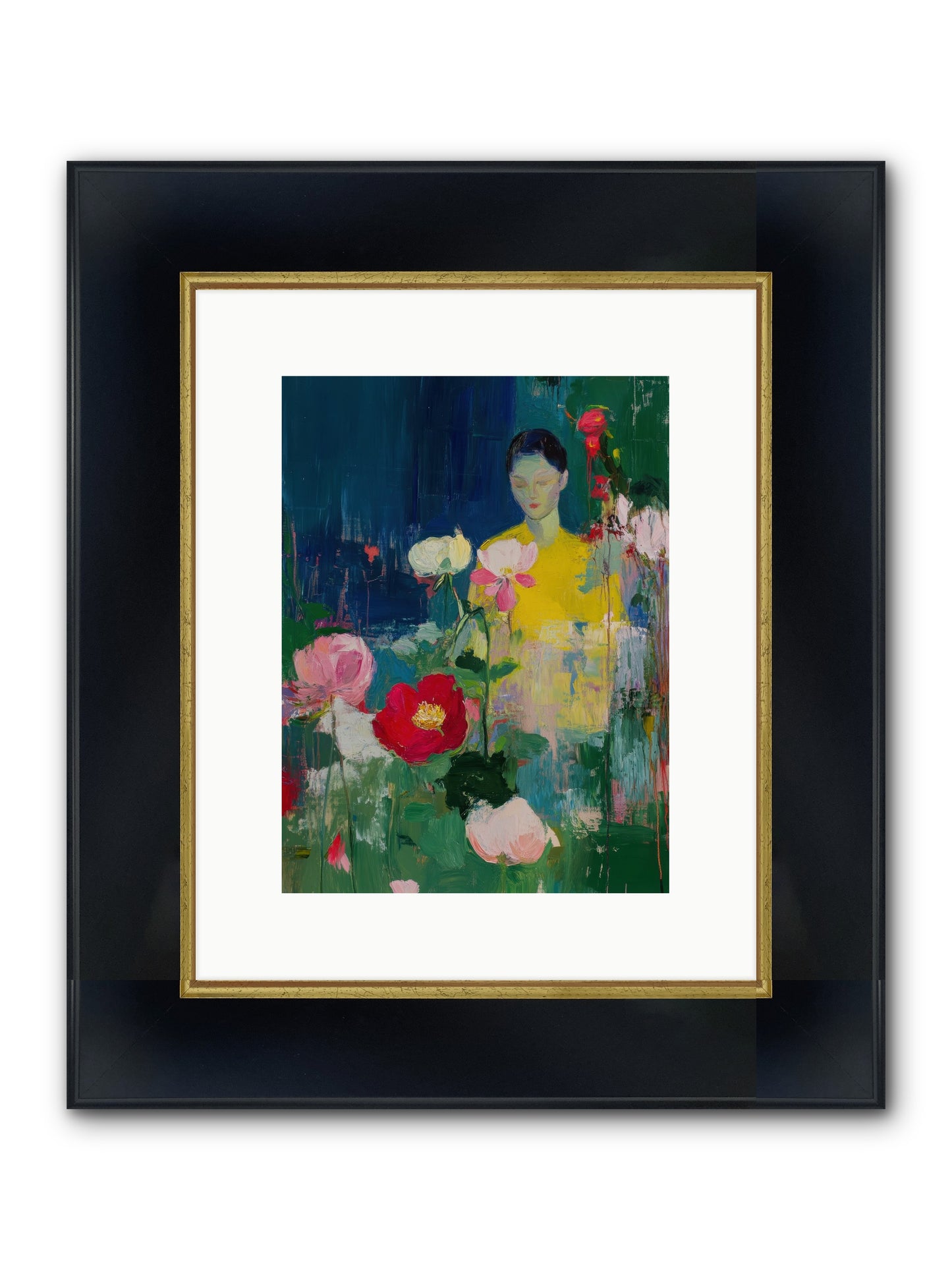 Moonlit Floraison Framed Print - Wide Black w/Gold 9x12