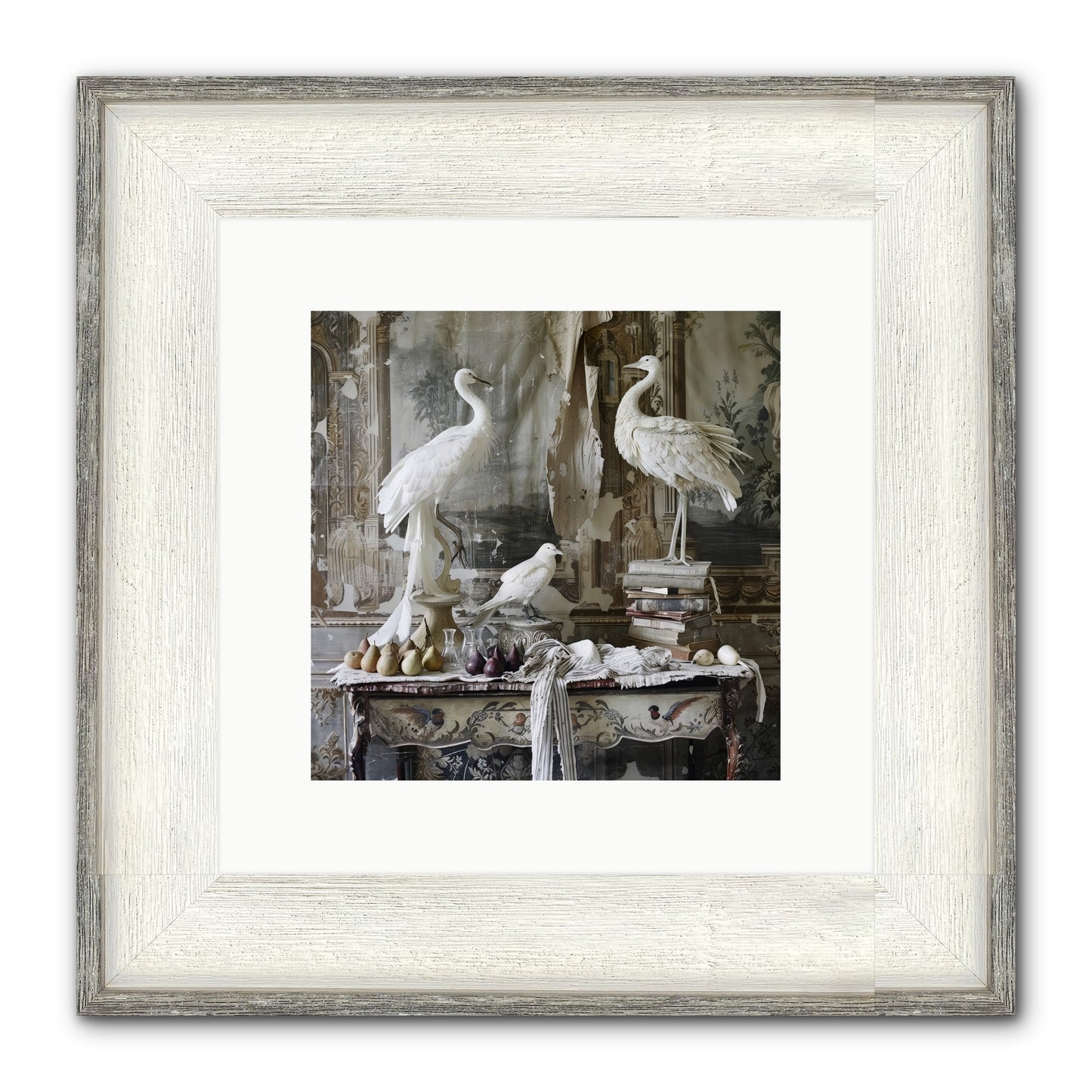 Moonlit Memoirs In The Plumed Chateau Framed Print - Driftwood White 10x10