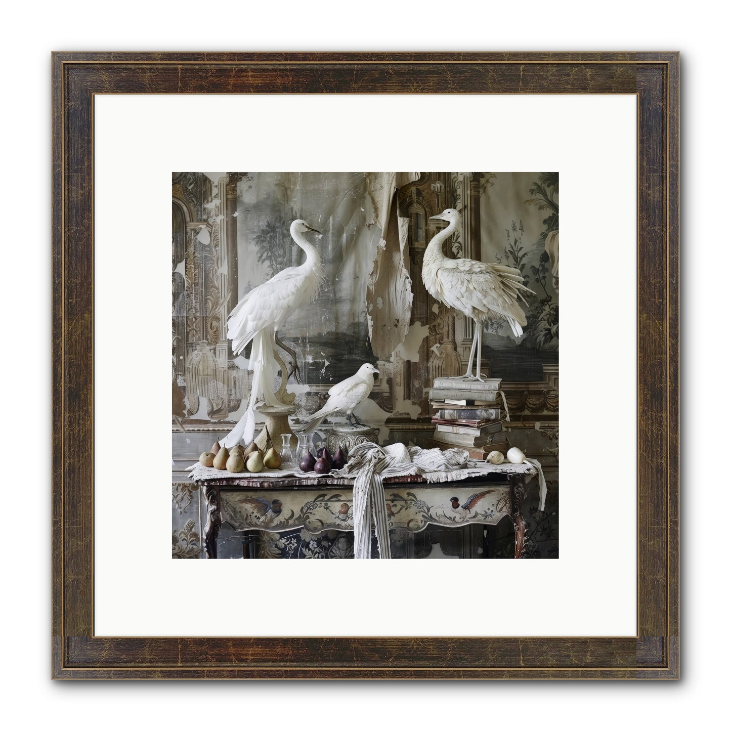 Moonlit Memoirs In The Plumed Chateau Framed Print - Slimwoods Black/Gold 10x10