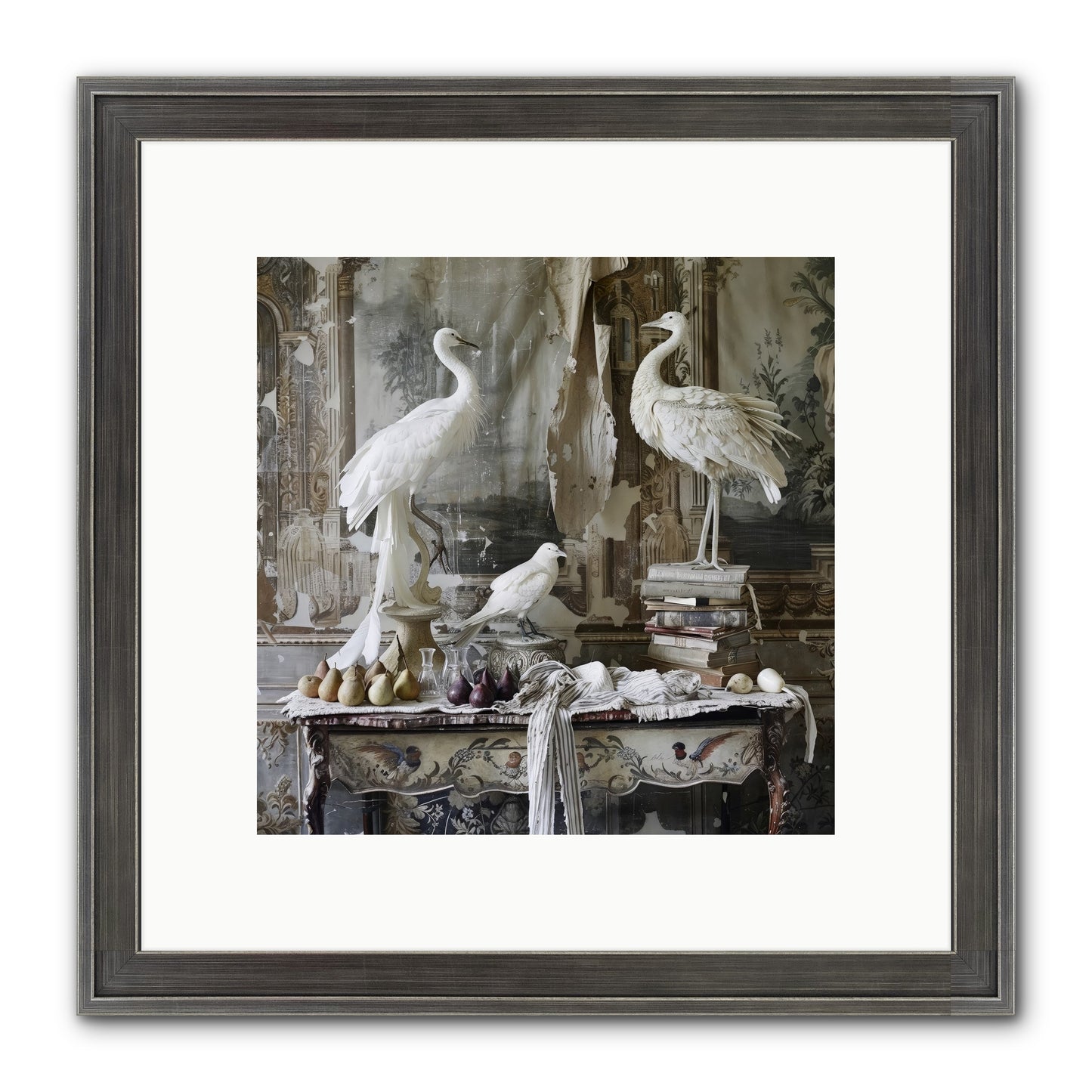 Moonlit Memoirs In The Plumed Chateau Framed Print - Slimwoods Black/Silver 10x10