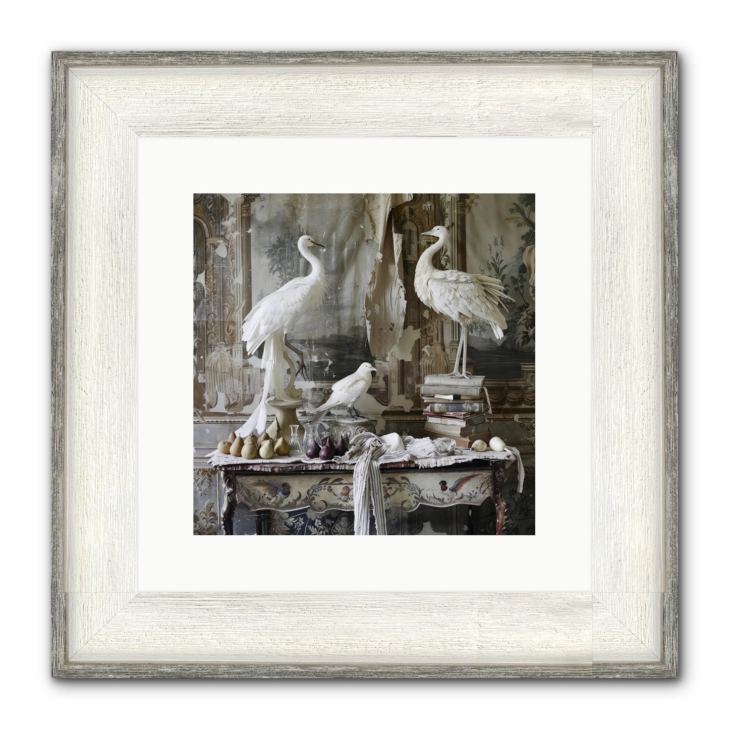 Moonlit Memoirs In The Plumed Chateau Framed Print - Driftwood White 12x12