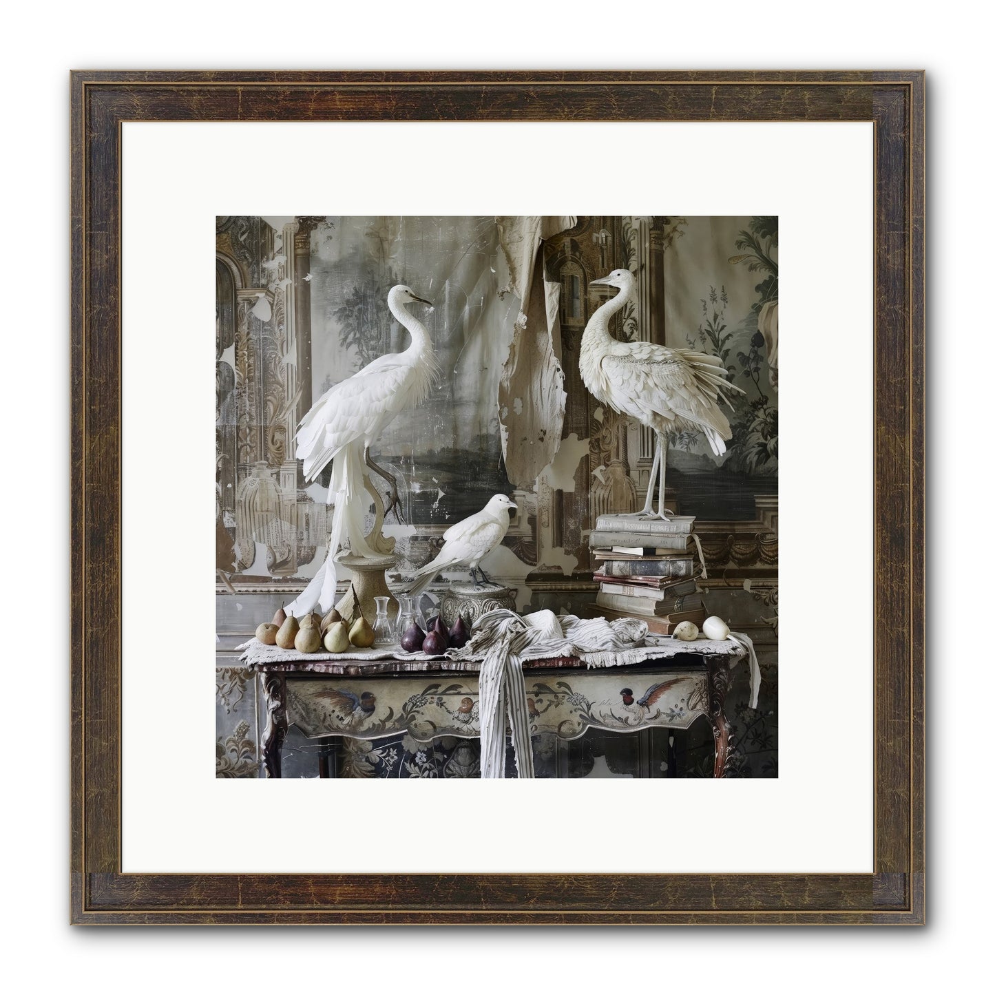 Moonlit Memoirs In The Plumed Chateau Framed Print - Slimwoods Black/Gold 12x12