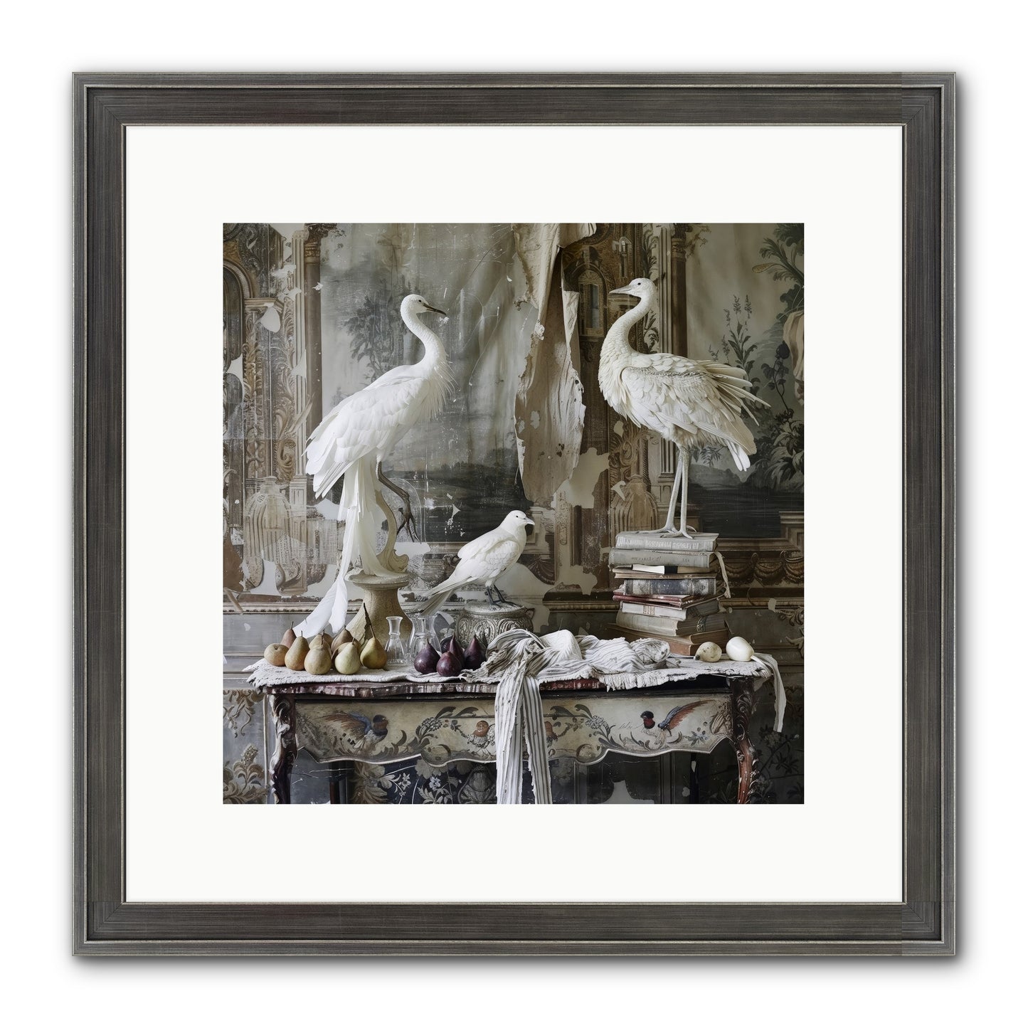 Moonlit Memoirs In The Plumed Chateau Framed Print - Slimwoods Black/Silver 12x12