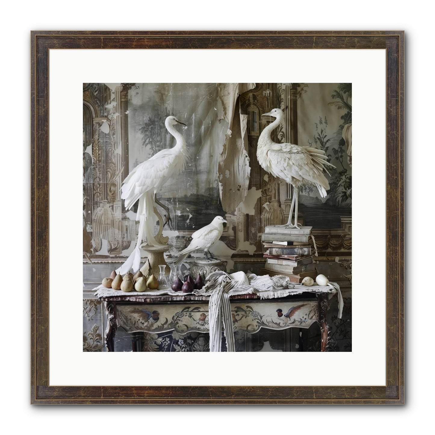 Moonlit Memoirs In The Plumed Chateau Framed Print - Slimwoods Black/Gold 16x16