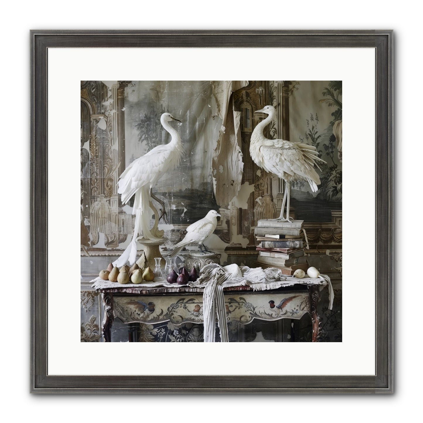 Moonlit Memoirs In The Plumed Chateau Framed Print - Slimwoods Black/Silver 16x16