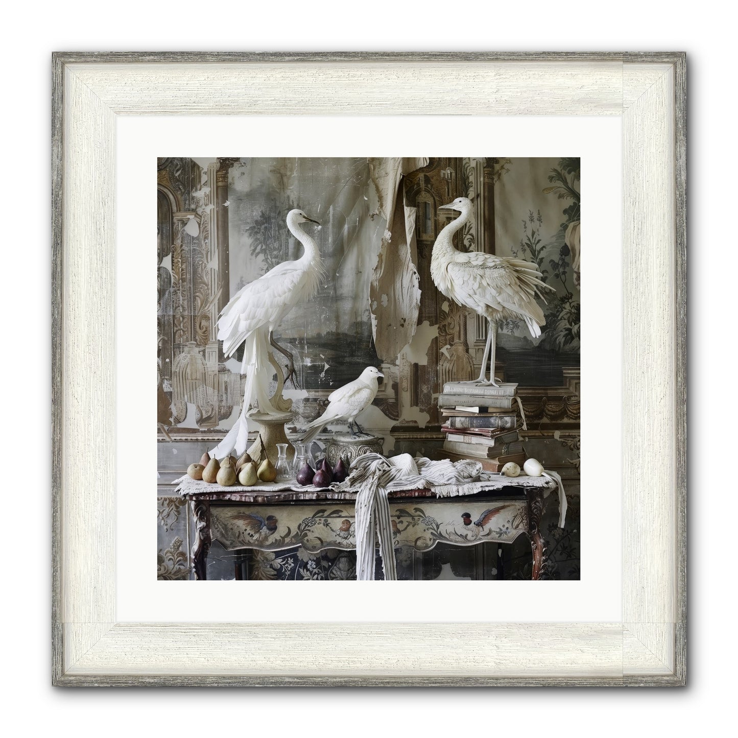 Moonlit Memoirs In The Plumed Chateau Framed Print - Driftwood White 20x20