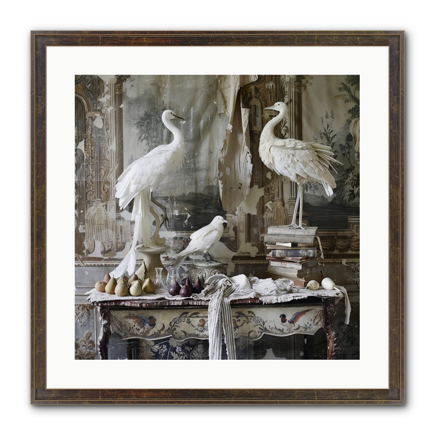 Moonlit Memoirs In The Plumed Chateau Framed Print - Slimwoods Black/Gold 20x20