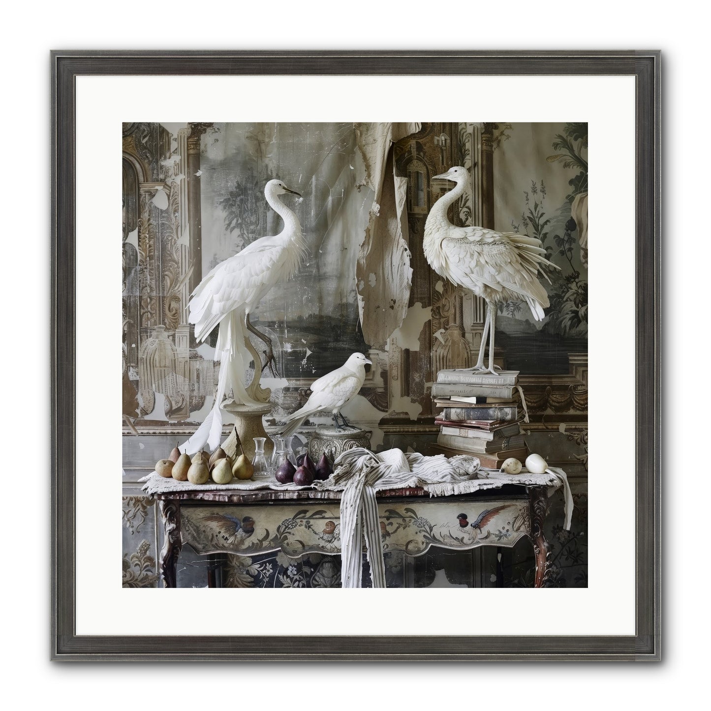 Moonlit Memoirs In The Plumed Chateau Framed Print - Slimwoods Black/Silver 20x20