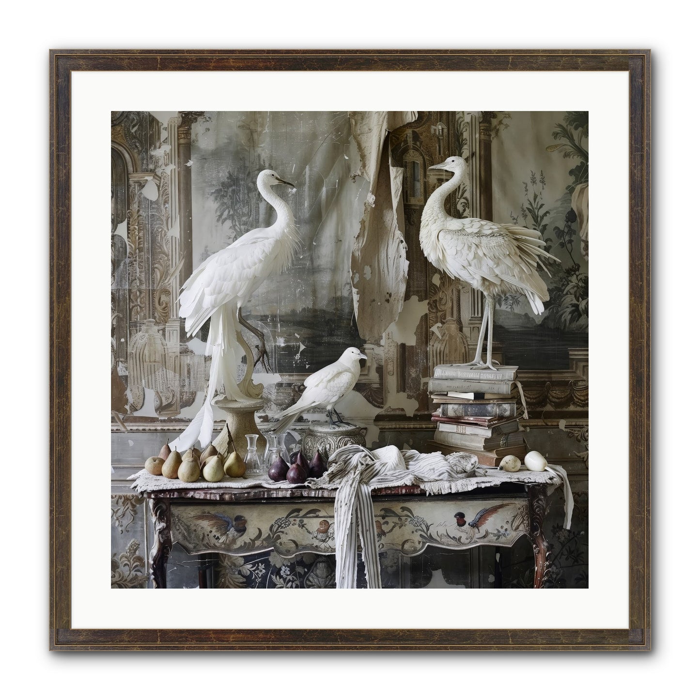 Moonlit Memoirs In The Plumed Chateau Framed Print - Slimwoods Black/Gold 24x24