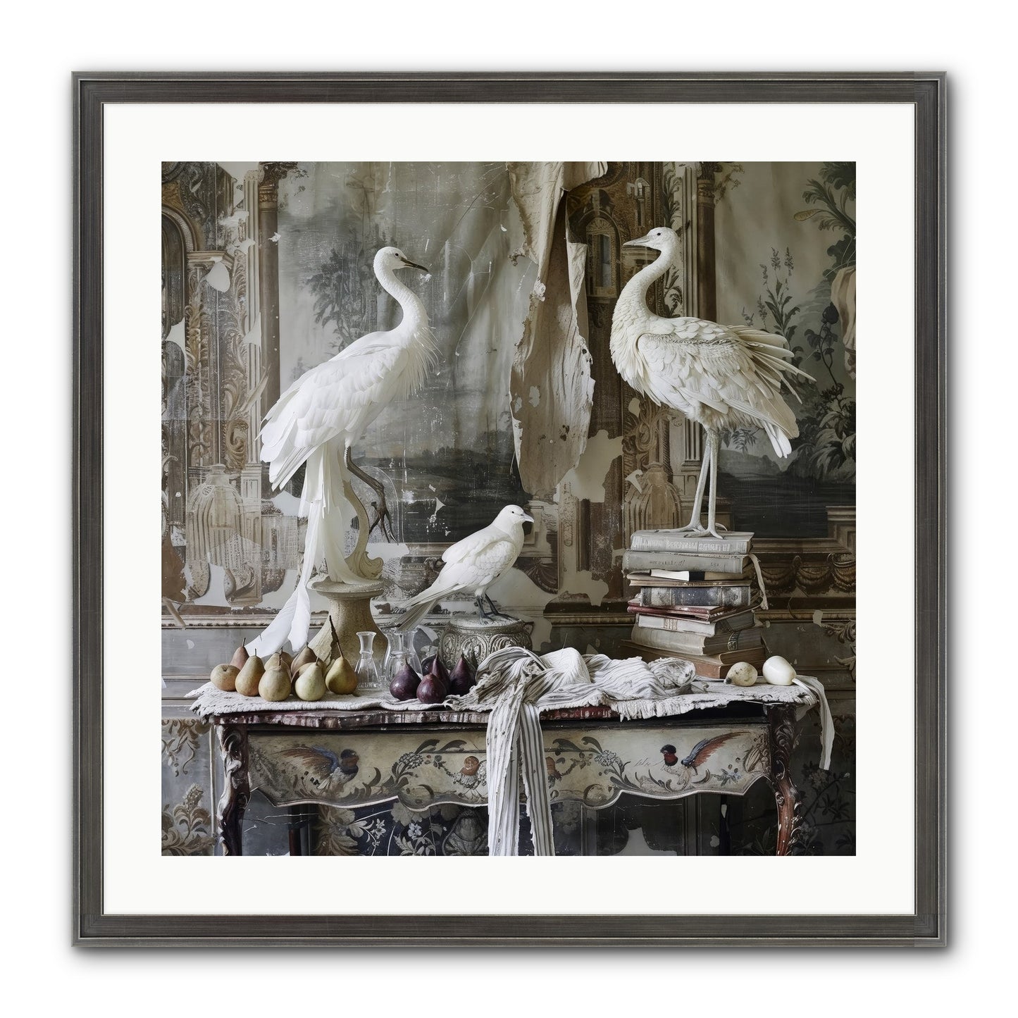 Moonlit Memoirs In The Plumed Chateau Framed Print - Slimwoods Black/Silver 24x24