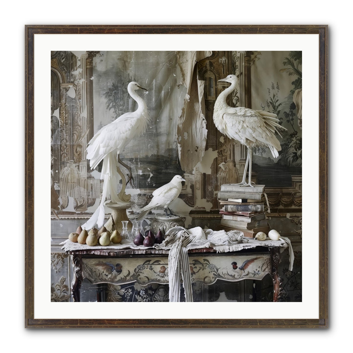 Moonlit Memoirs In The Plumed Chateau Framed Print - Slimwoods Black/Gold 30x30