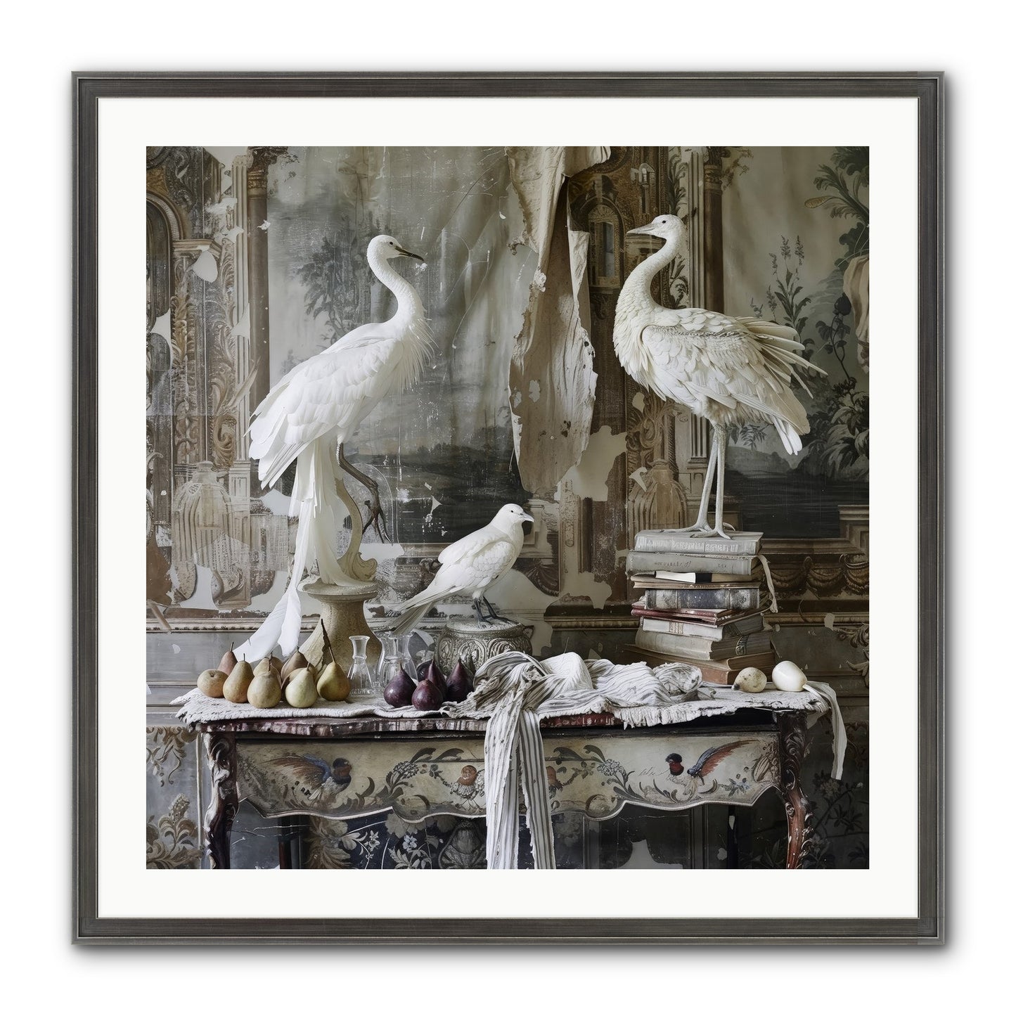 Moonlit Memoirs In The Plumed Chateau Framed Print - Slimwoods Black/Silver 30x30