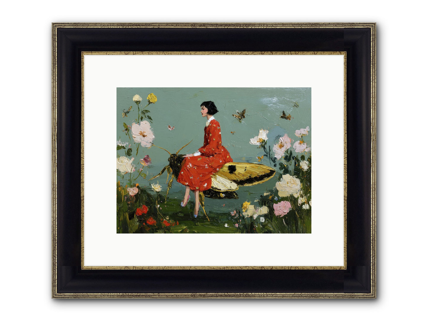 Moonlit Tapestry Framed Print - Black & Gold 12x9