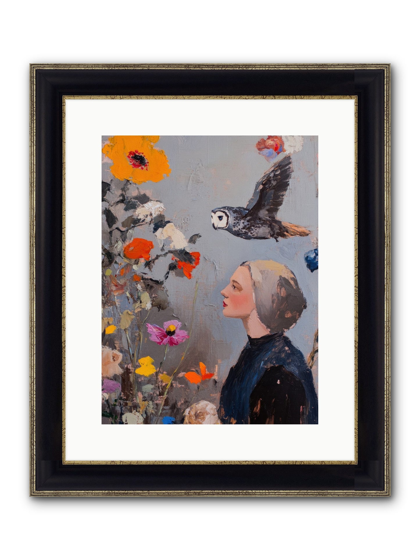 Moonlit Wisdom Framed Print - Black & Gold 12x16