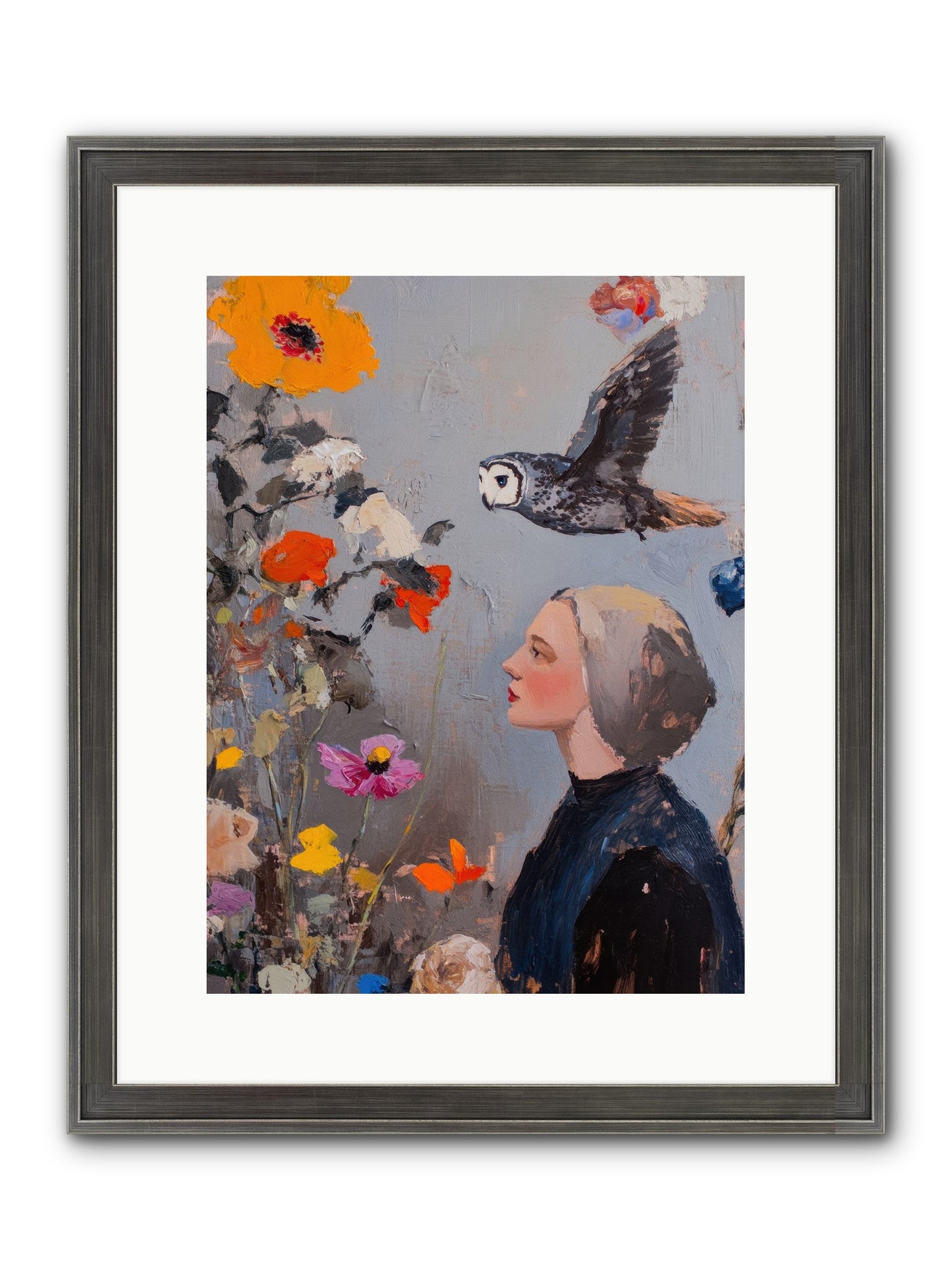 Moonlit Wisdom Framed Print - Slimwoods Black/Silver 12x16