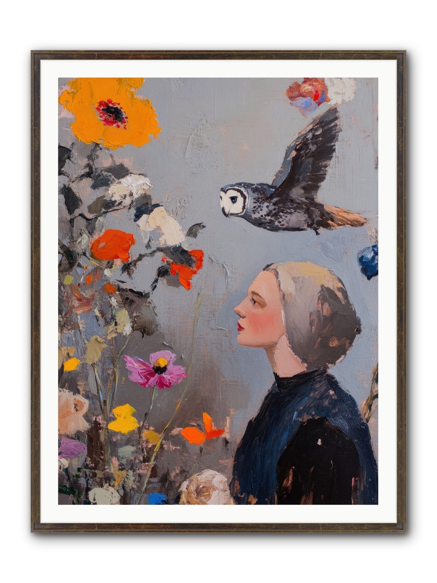 Moonlit Wisdom Framed Print - Slimwoods Black/Gold 36x48